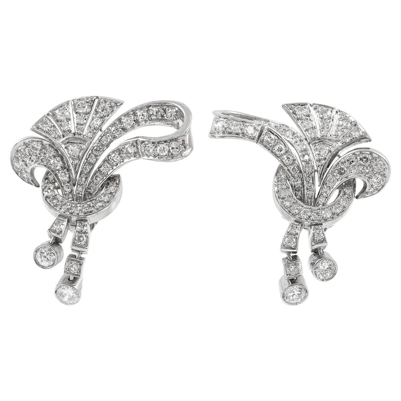 Vintage 1940s 4.30 Carat Diamond Earrings