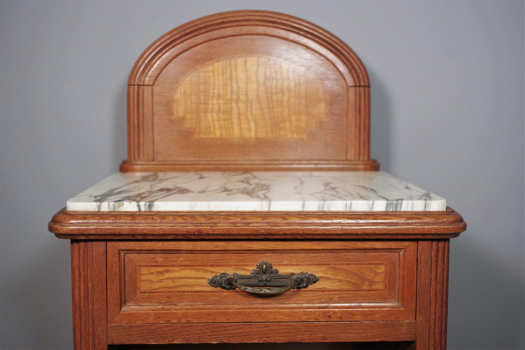 Vintage 1940s-50s Cherry & Beech Wood Nightstand with Marble Top – Italian Mid-C in vendita 5