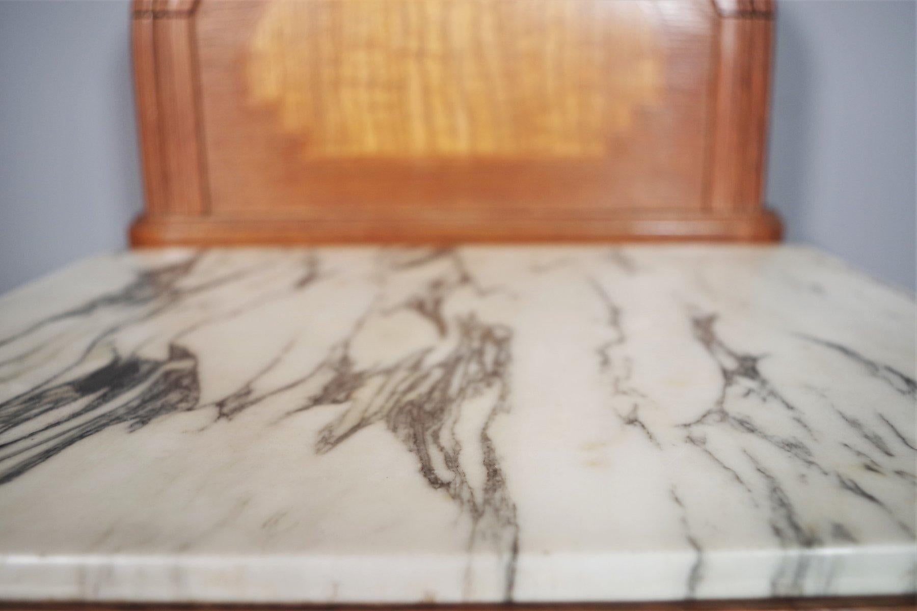Vintage 1940s-50s Cherry & Beech Wood Nightstand with Marble Top – Italian Mid-C in vendita 3