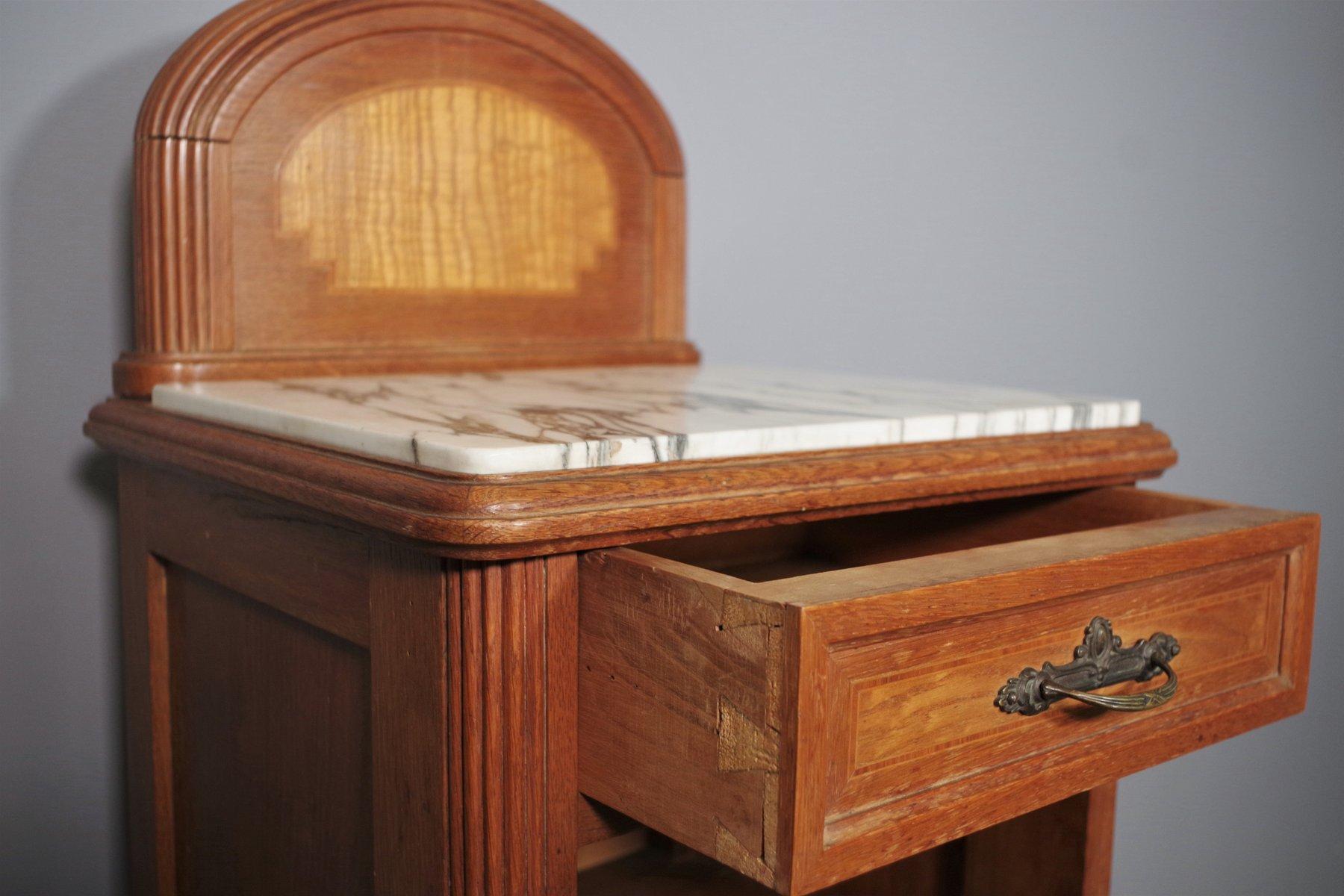 Vintage 1940s-50s Cherry & Beech Wood Nightstand with Marble Top – Italian Mid-C in vendita 4