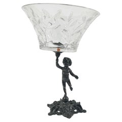 Vintage 1940s-50s English Crystal and Bronze Cherub Pedestal Bowl