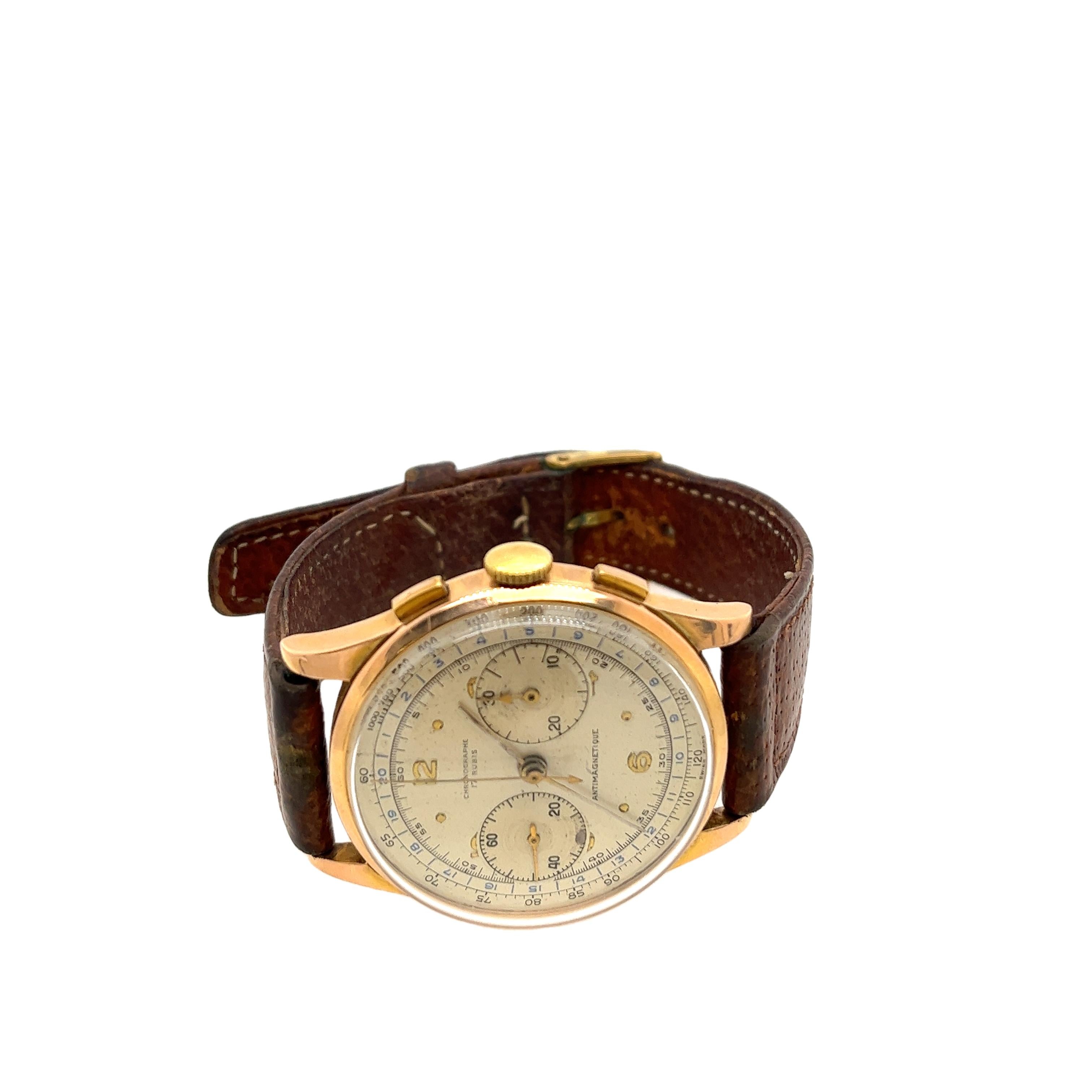 Vintage 1940er-50er Jahre Herren 18ct Rose Gold Uhr 1