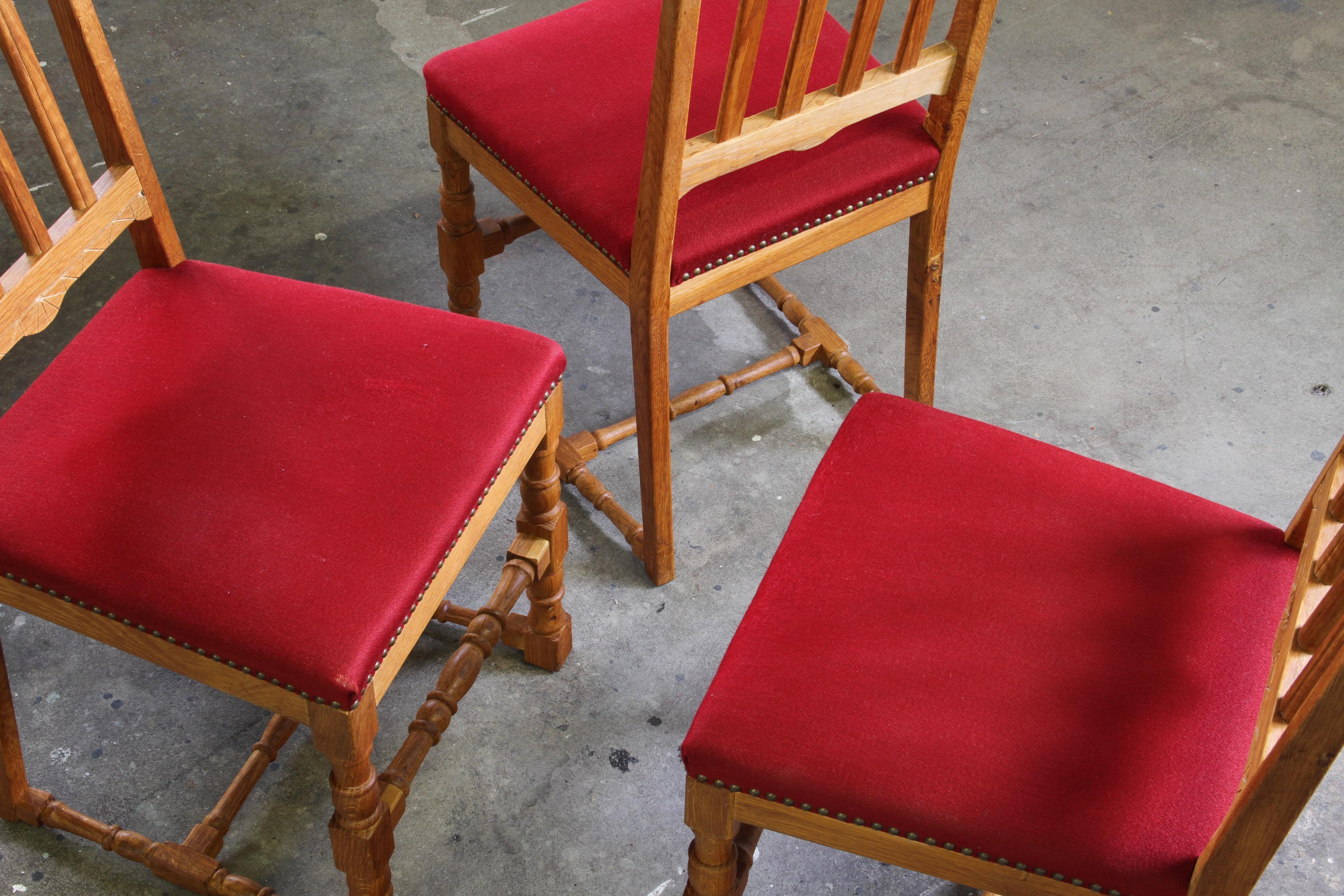 Vintage 1940s/50s Solid Oak Danish Farmhouse Chairs, Baroque style set of 4 For Sale 8