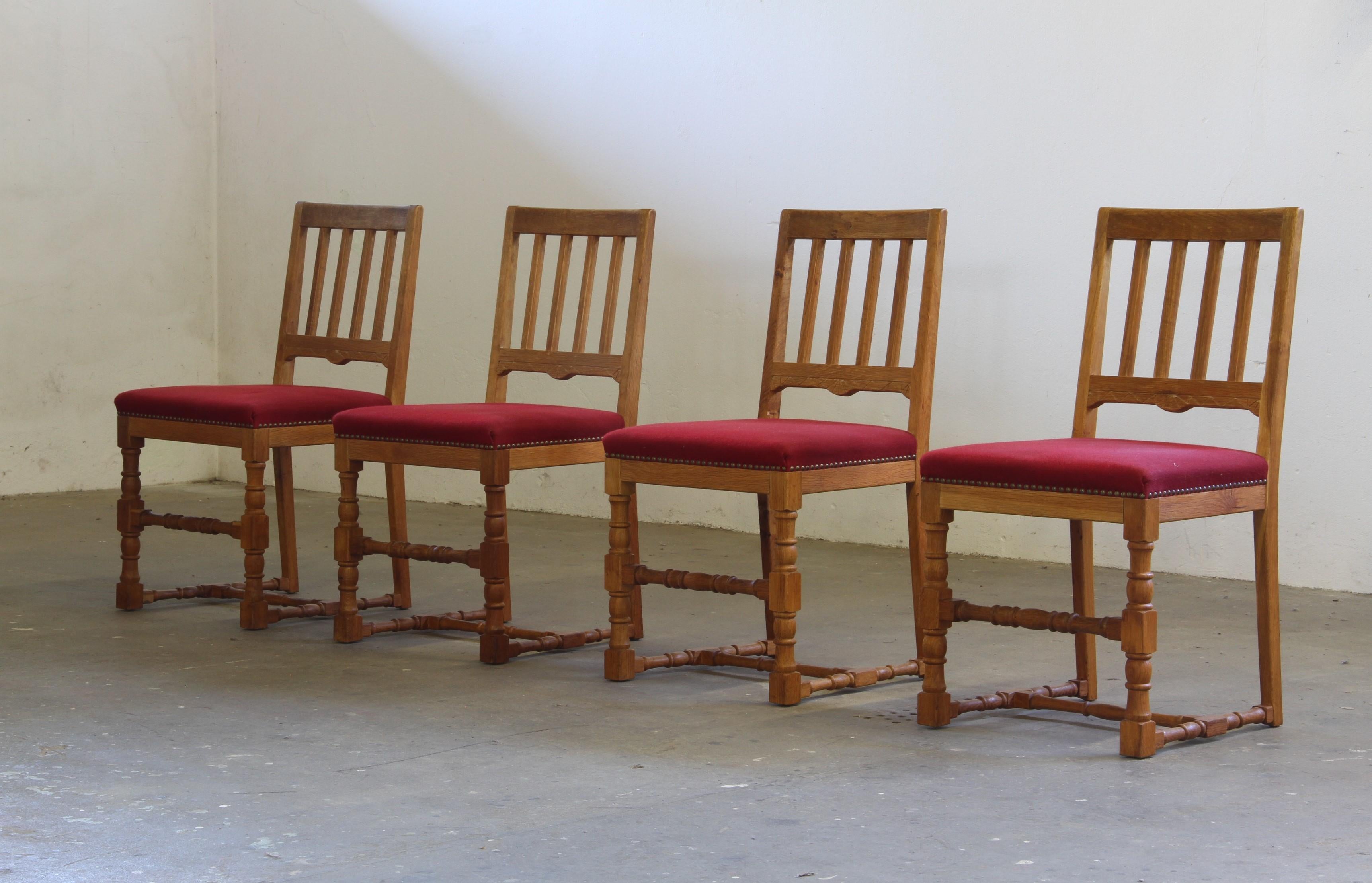 Our head of wood restoration looked at these chairs and remarked that they carry the feeling of a farmer becoming a king. That captures them perfectly.

At first glance, they seem simple—solid frames in thick, natural oak, aged with character, and a
