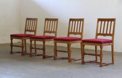 Vintage 1940s/50s Solid Oak Danish Farmhouse Chairs, Baroque style set of 4