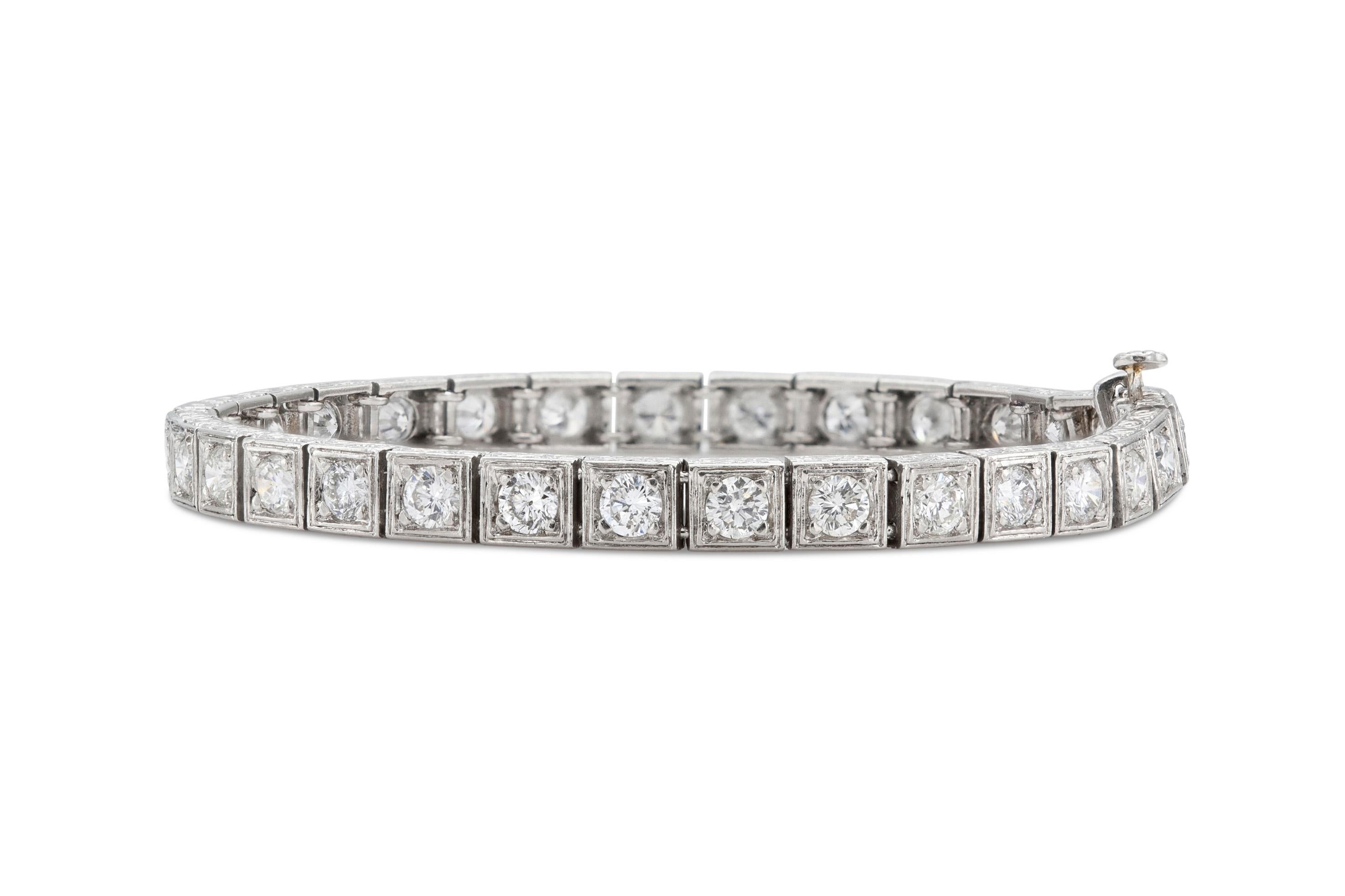 Pulsera vintage de línea de diamantes de 5,15 quilates de los años 40 Corte redondo en venta