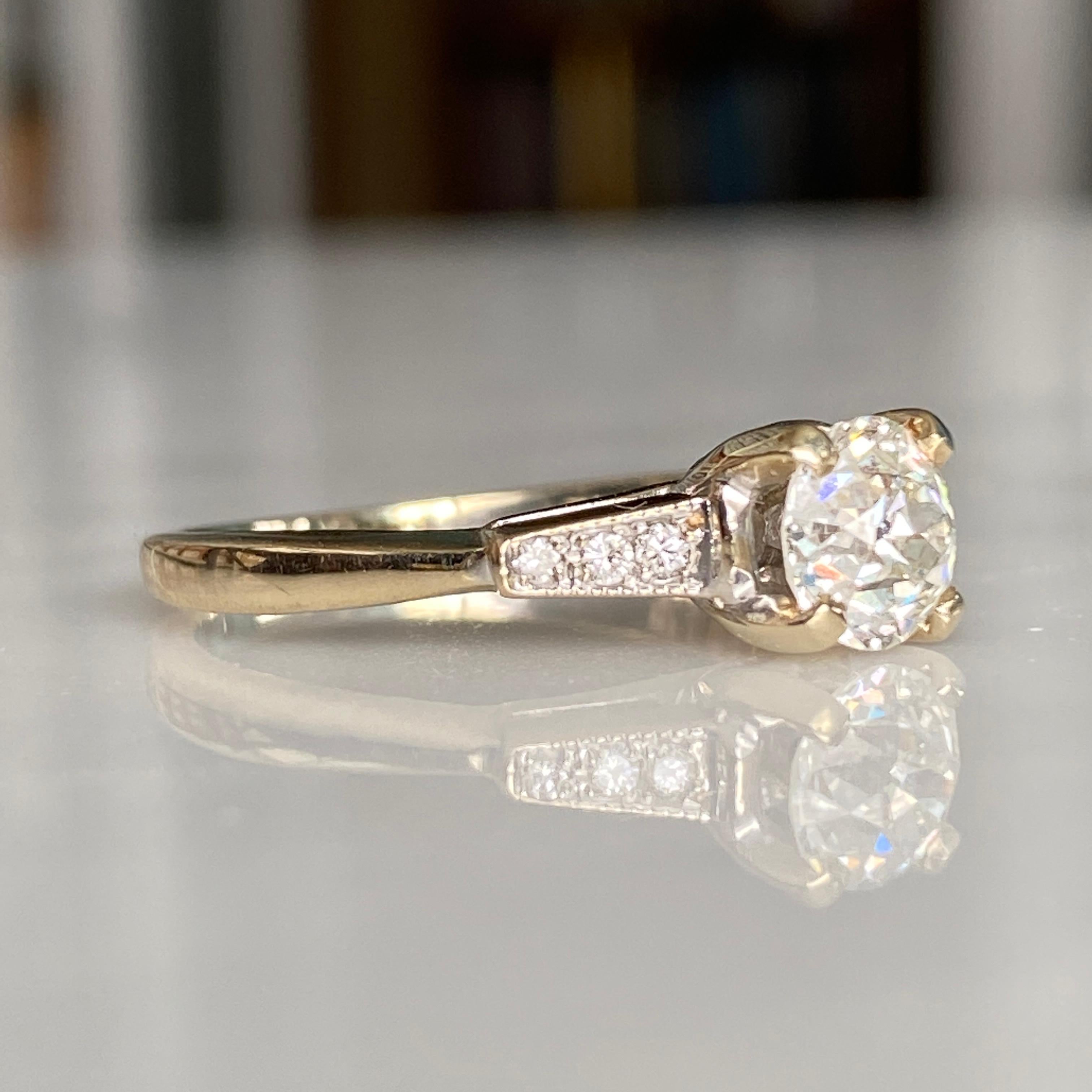 Vieille bague de fiançailles des années 1940 avec un diamant de 0,84ct en 18K en vente 12