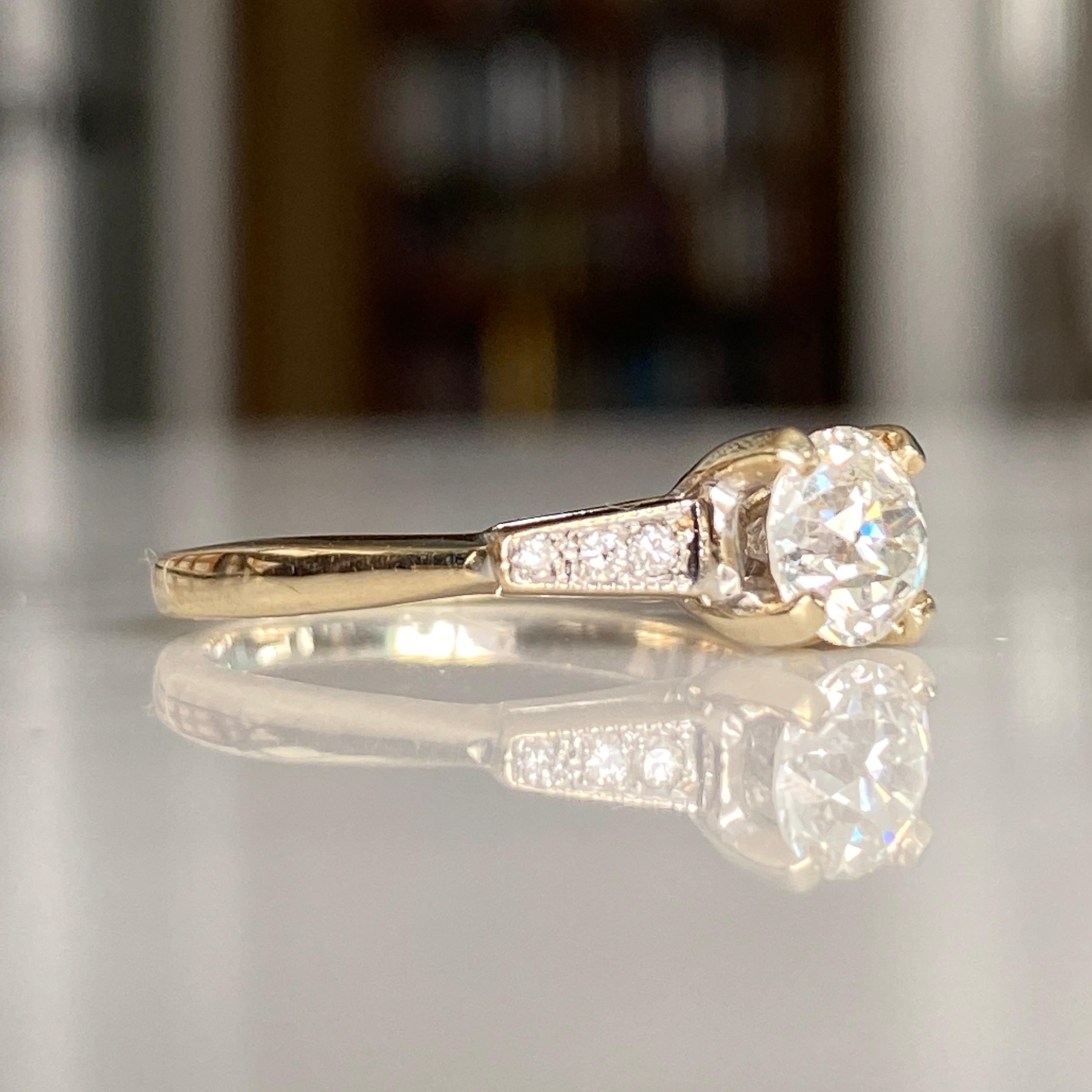 Vieille bague de fiançailles des années 1940 avec un diamant de 0,84ct en 18K en vente 13