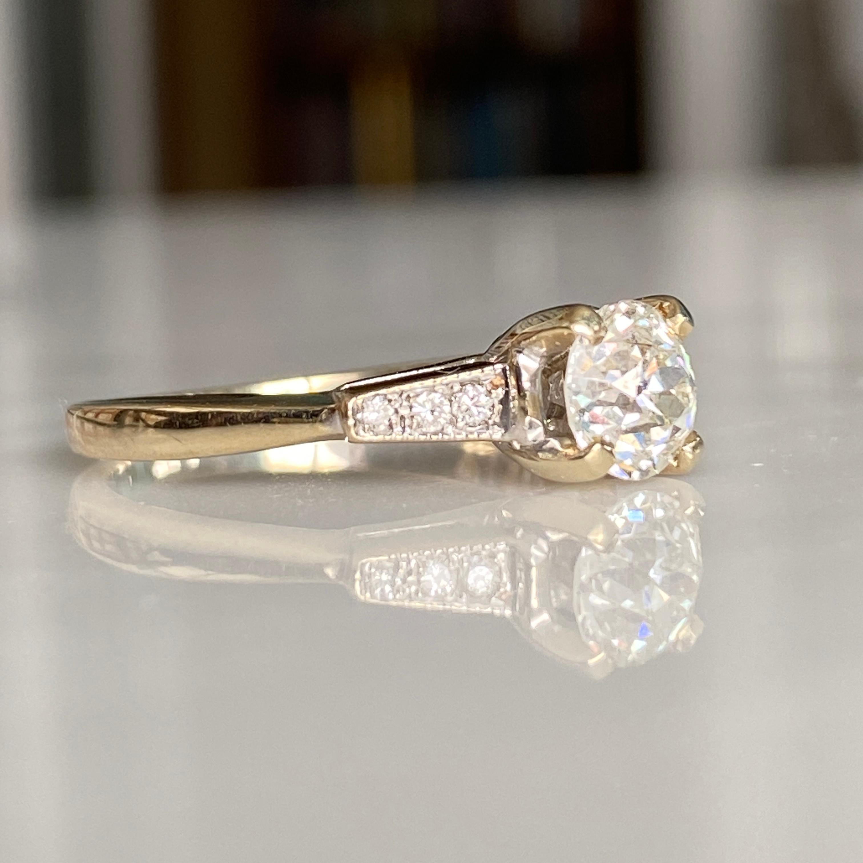 Vieille bague de fiançailles des années 1940 avec un diamant de 0,84ct en 18K en vente 14