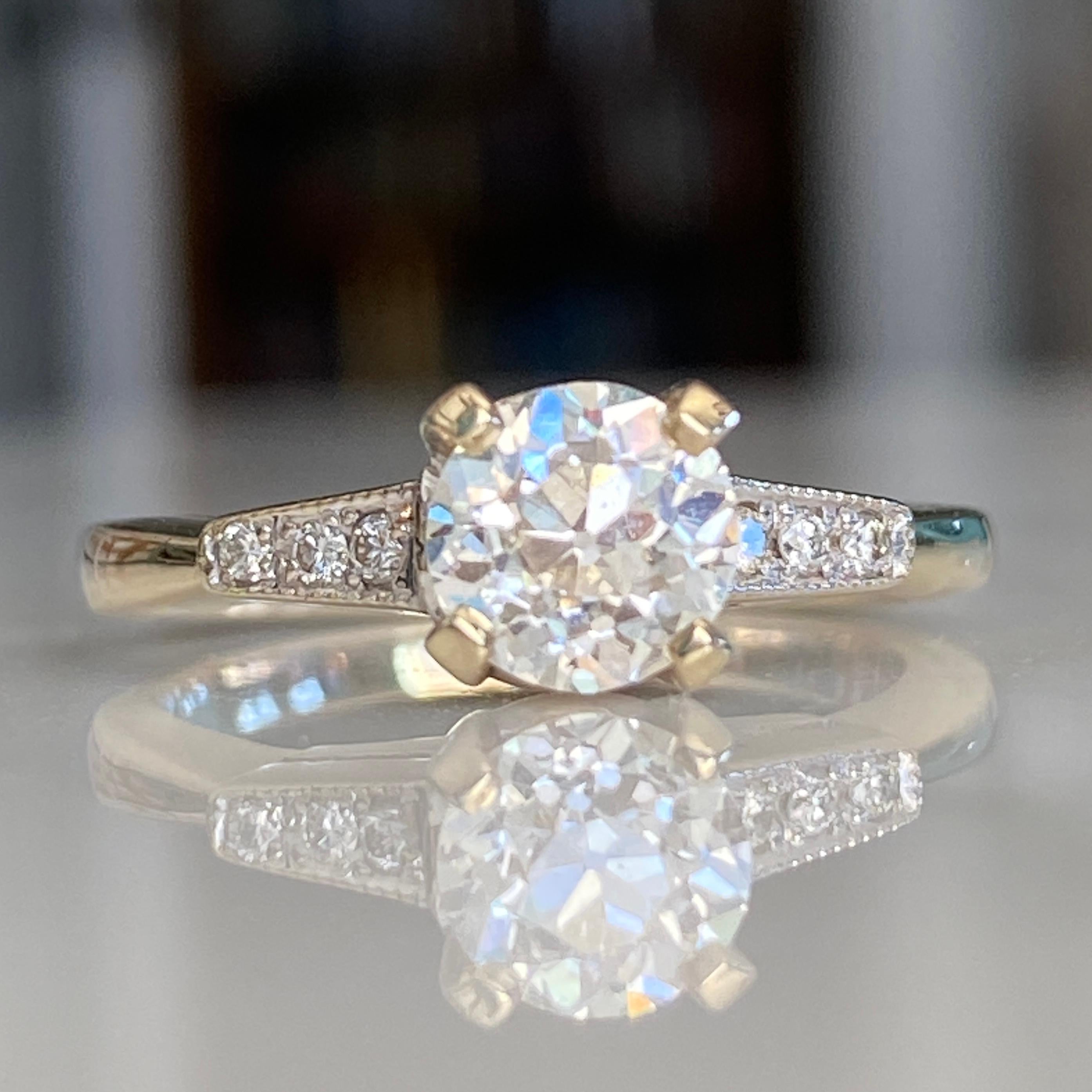 Details:
Classic Mid-Century 1940's 18K White Gold Diamond ring. Lovely Old European Cut Diamond full of sparkle and flare this ring would make a perfect engagement ring. This ring comes with an appraisal. Please ask all necessary questions prior to