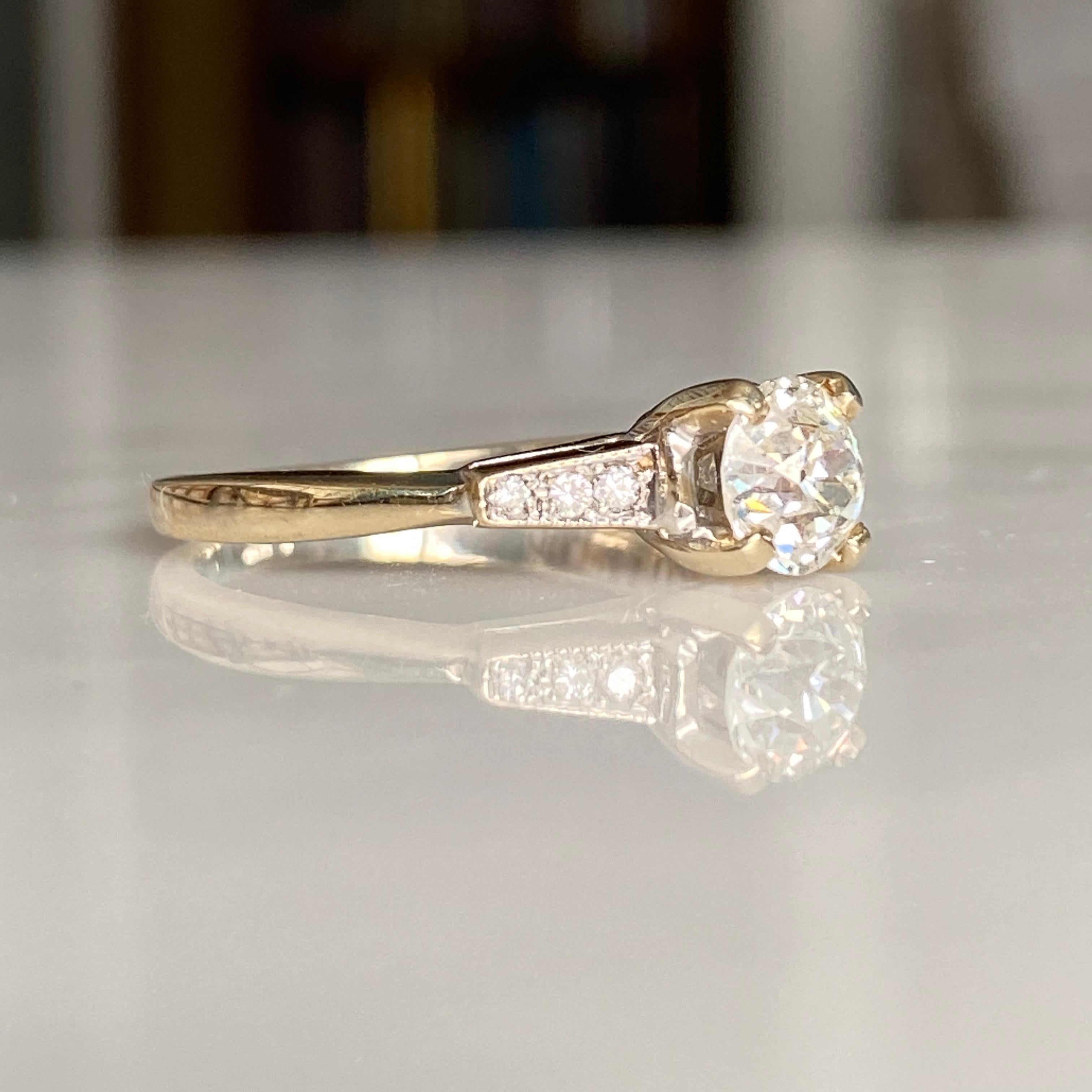 Vieille bague de fiançailles des années 1940 avec un diamant de 0,84ct en 18K en vente 15