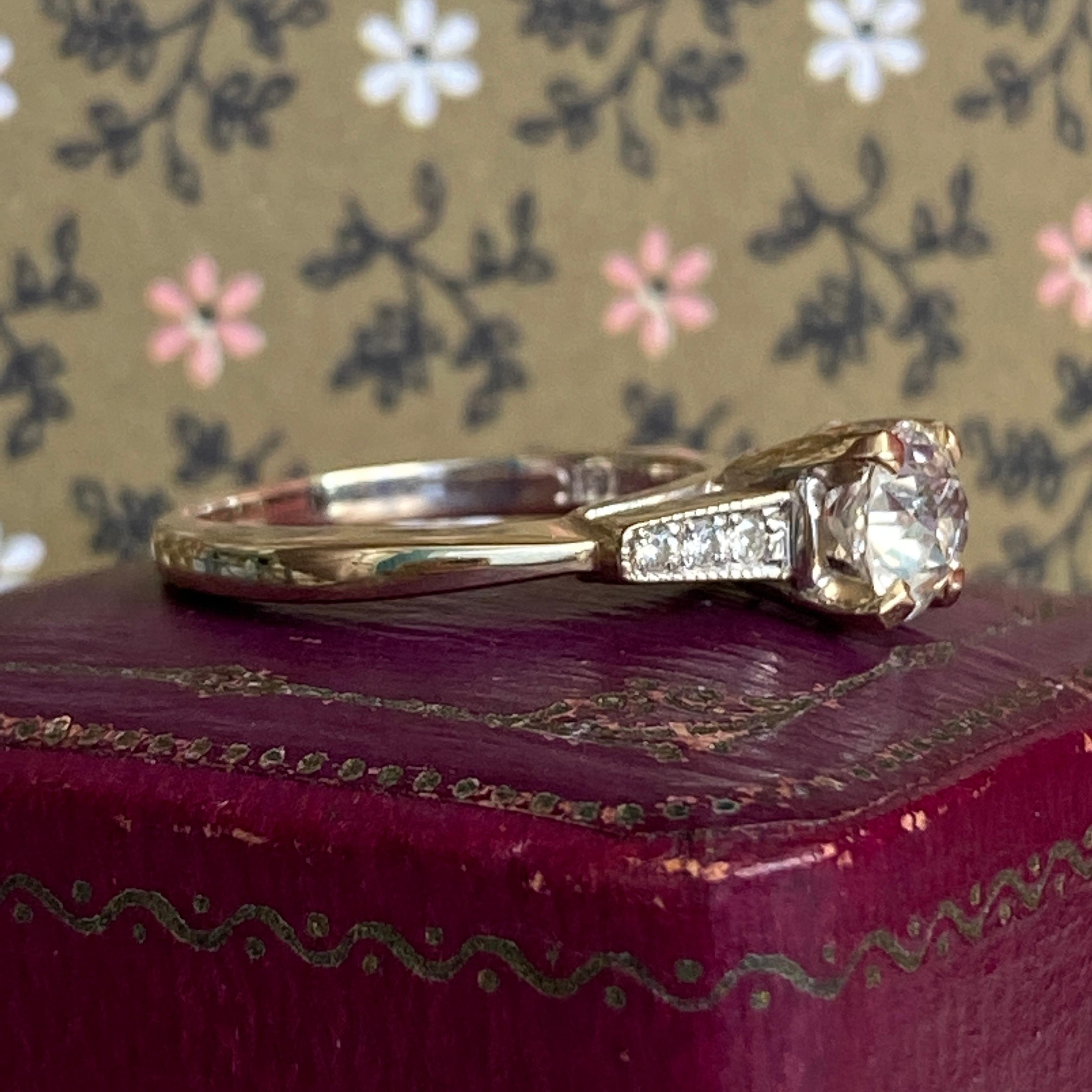 Women's Vintage 1940s .84 Carat Diamond 18k Engagement Ring For Sale