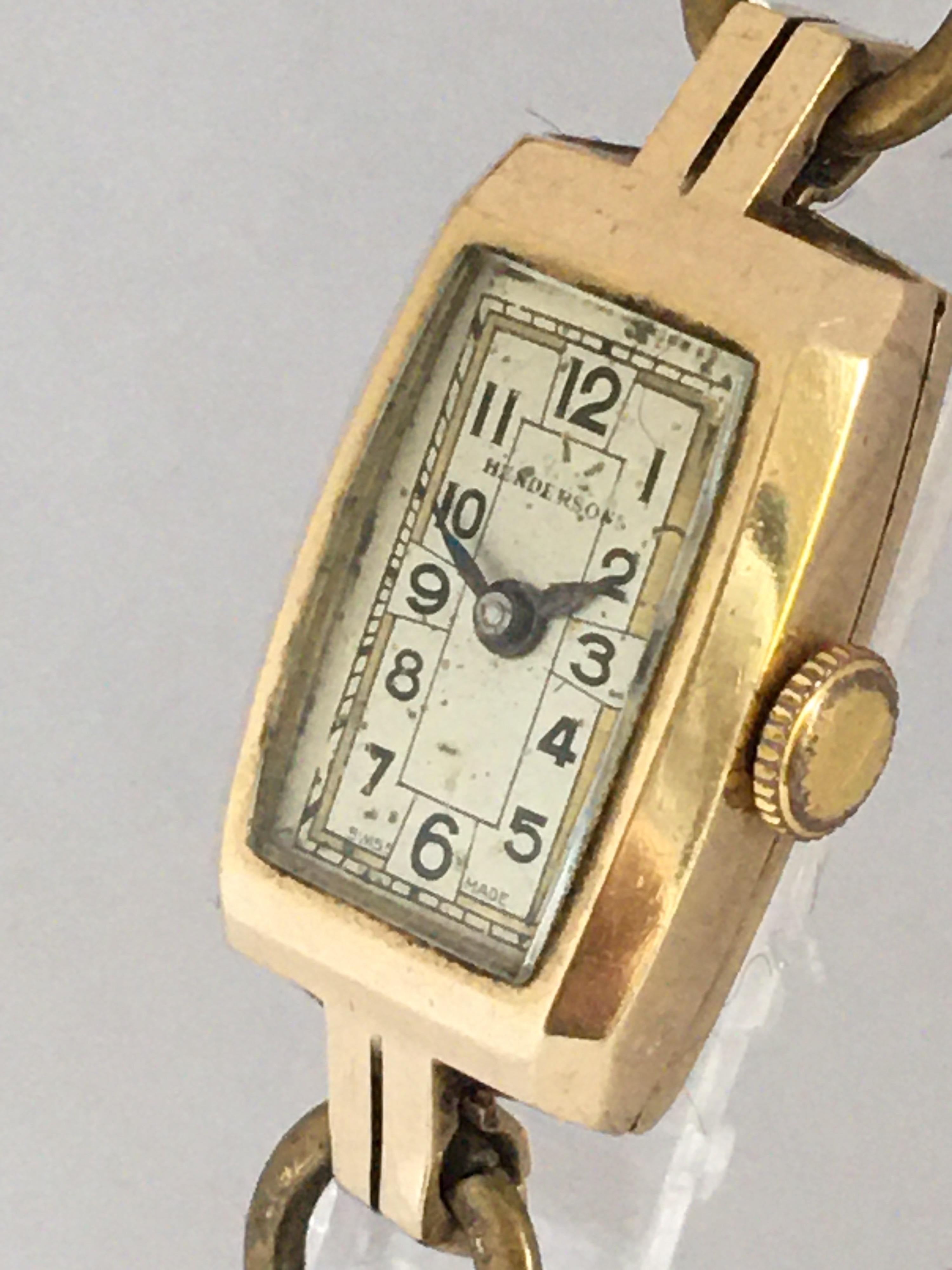 Vintage 1940s 9 Karat Gold Ladies “Hendersons” Swiss Mechanical Watch For Sale 8