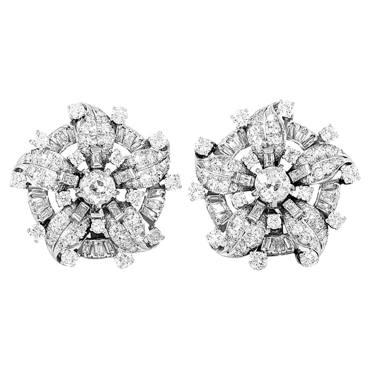 Vintage 1940s 9.00 Carat Diamond Flower Earrings