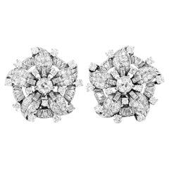 Boucles d'oreilles vintage 1940s 9.00 Carat Diamond Flower Earrings