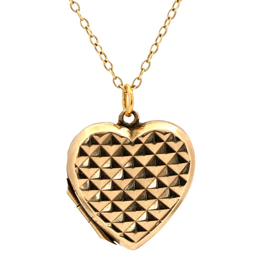 Art Deco Vintage 1940s 9ct Gold Heart Locket Necklace For Sale