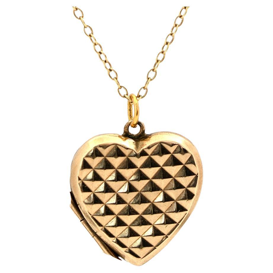 Vintage 1940s 9ct Gold Heart Locket Necklace