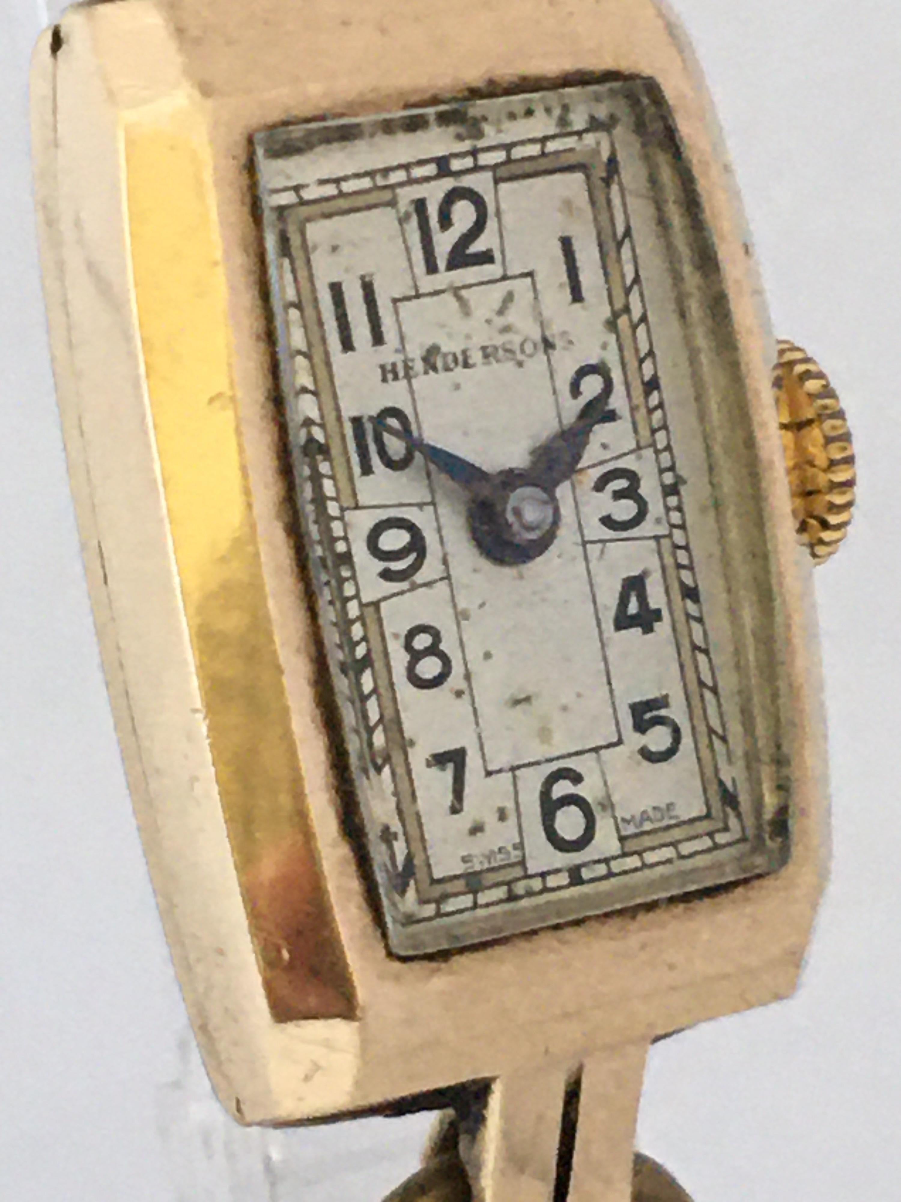 Vintage 1940s 9 Karat Gold Ladies “Hendersons” Swiss Mechanical Watch For Sale 5