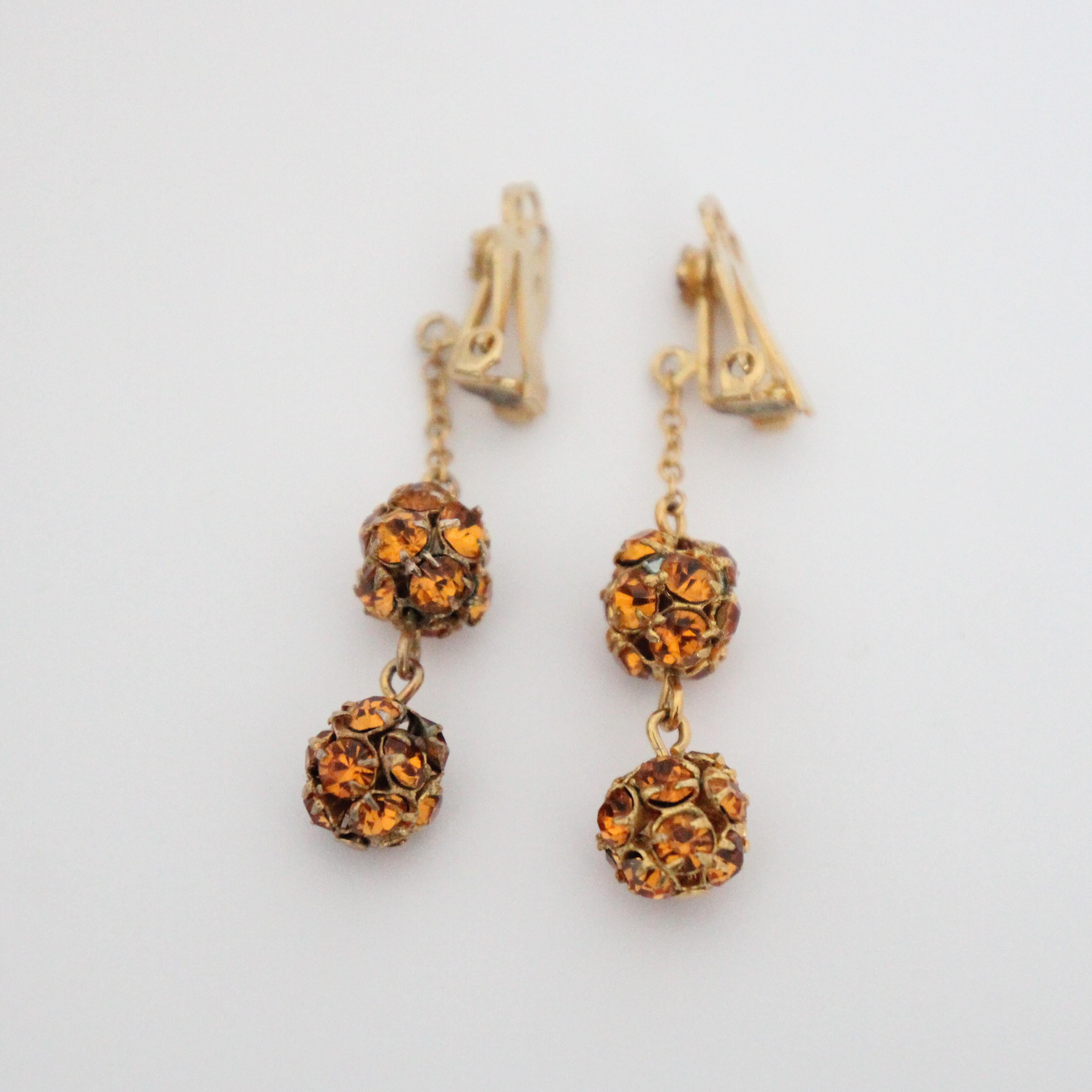 Vintage 1940 Pendientes de araña de imitación de ámbar 1940s joyería en venta 1