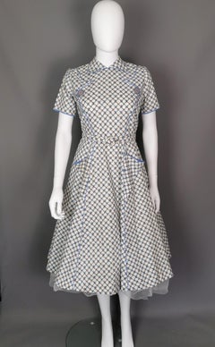 Vintage 1940s American pinafore style swing dress, fruit basket