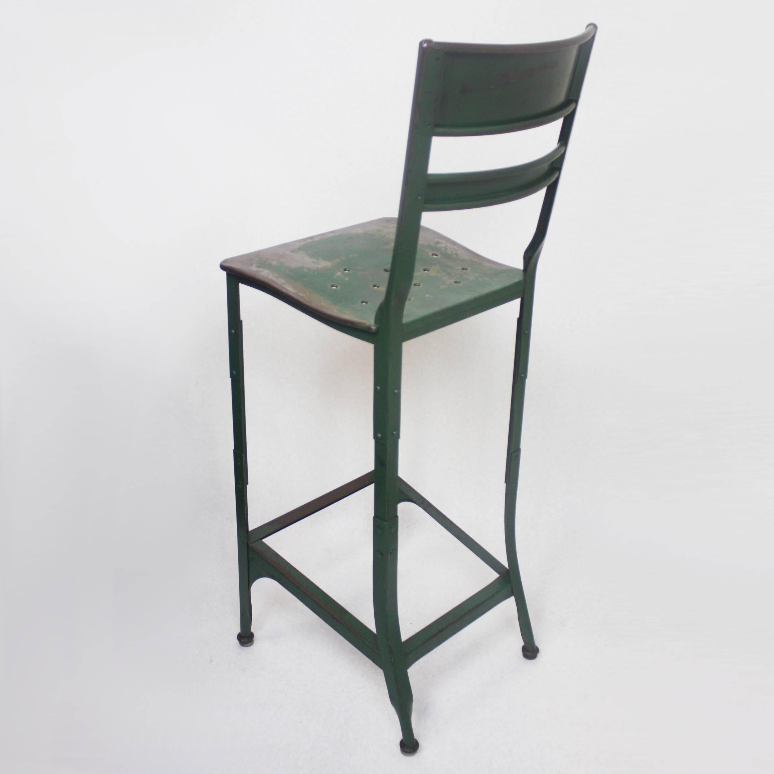 American Vintage 1940s Army Green Industrial Steel WWII Factory Stools