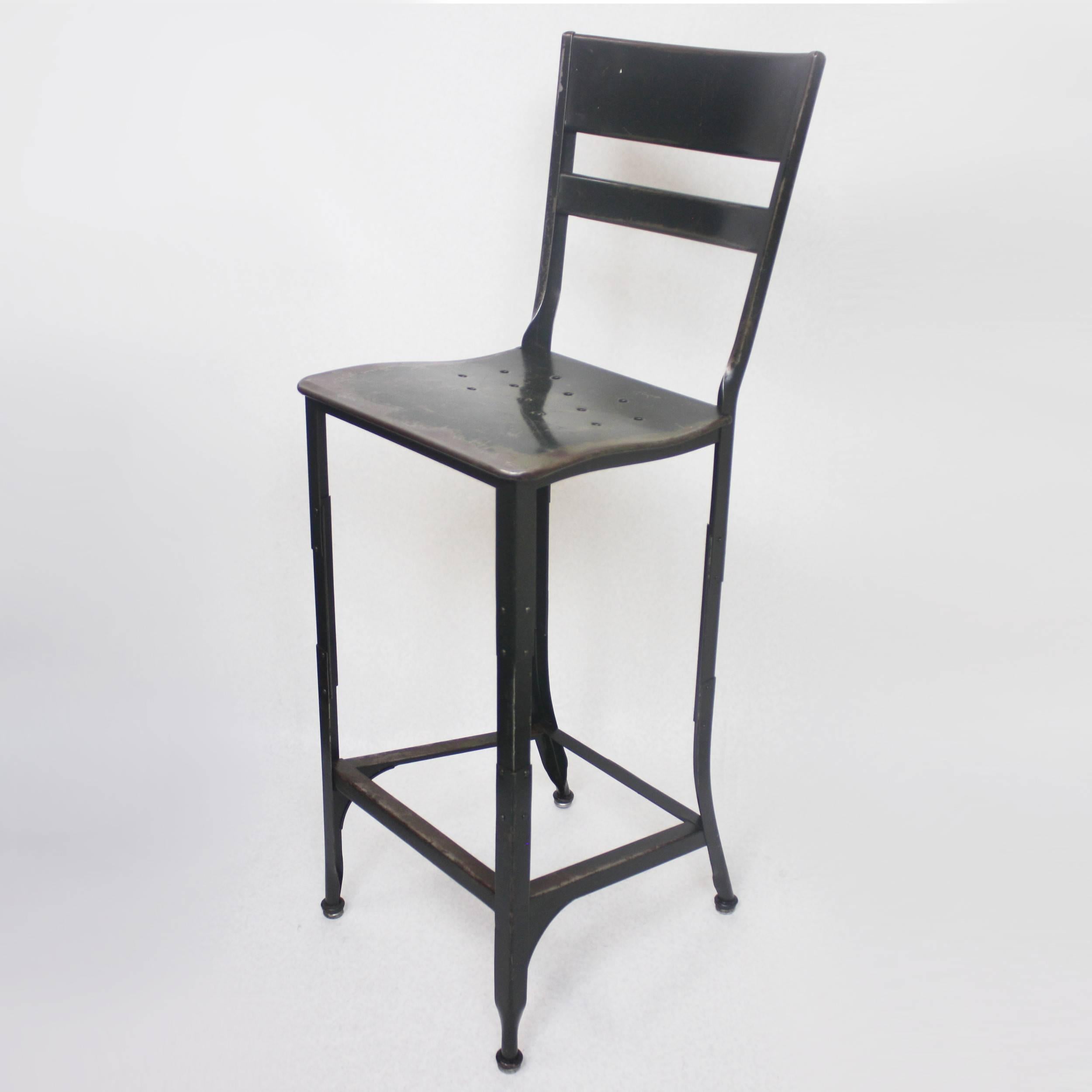 Vintage 1940s Army Green Industrial Steel WWII Factory Stools In Good Condition In Lafayette, IN
