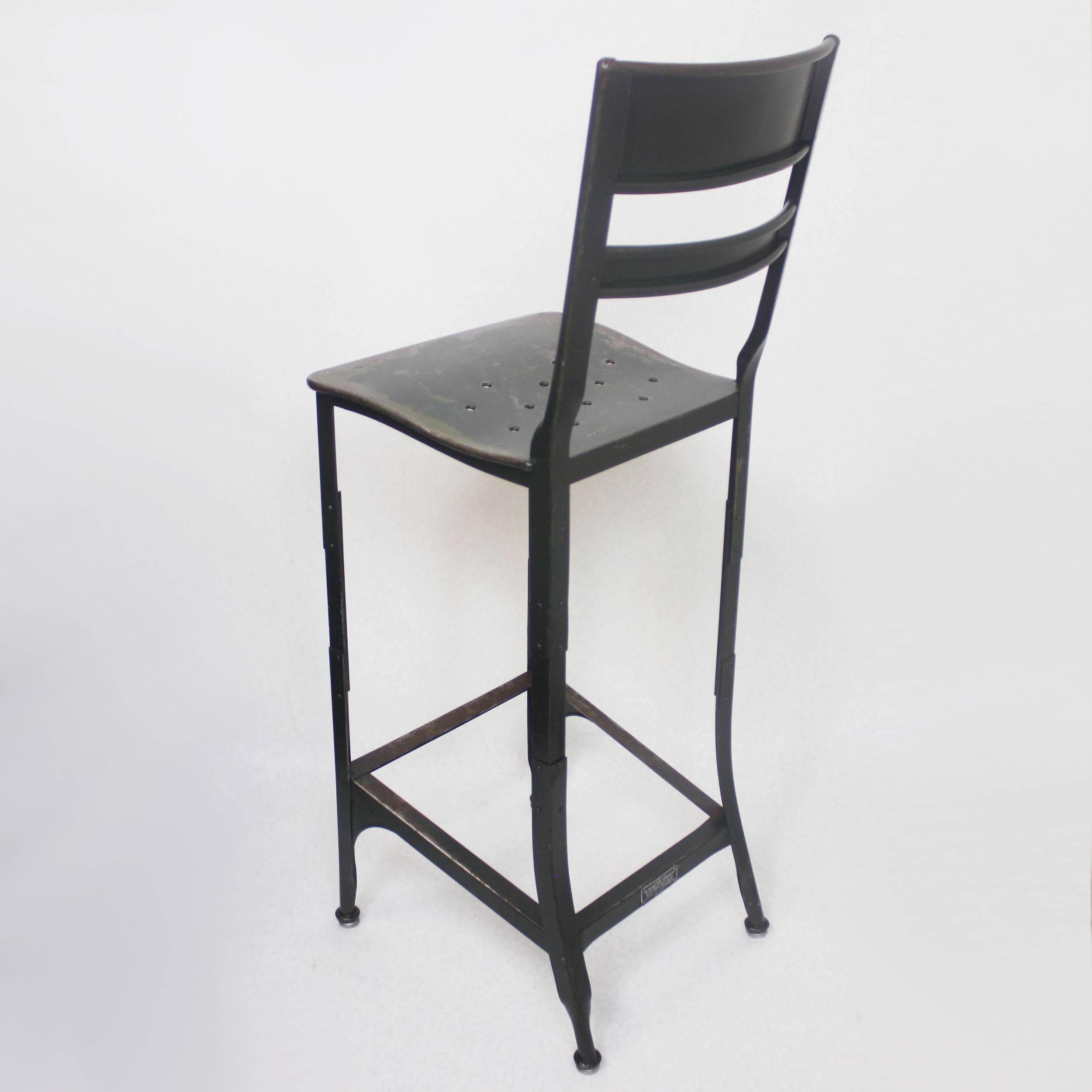 Mid-20th Century Vintage 1940s Army Green Industrial Steel WWII Factory Stools