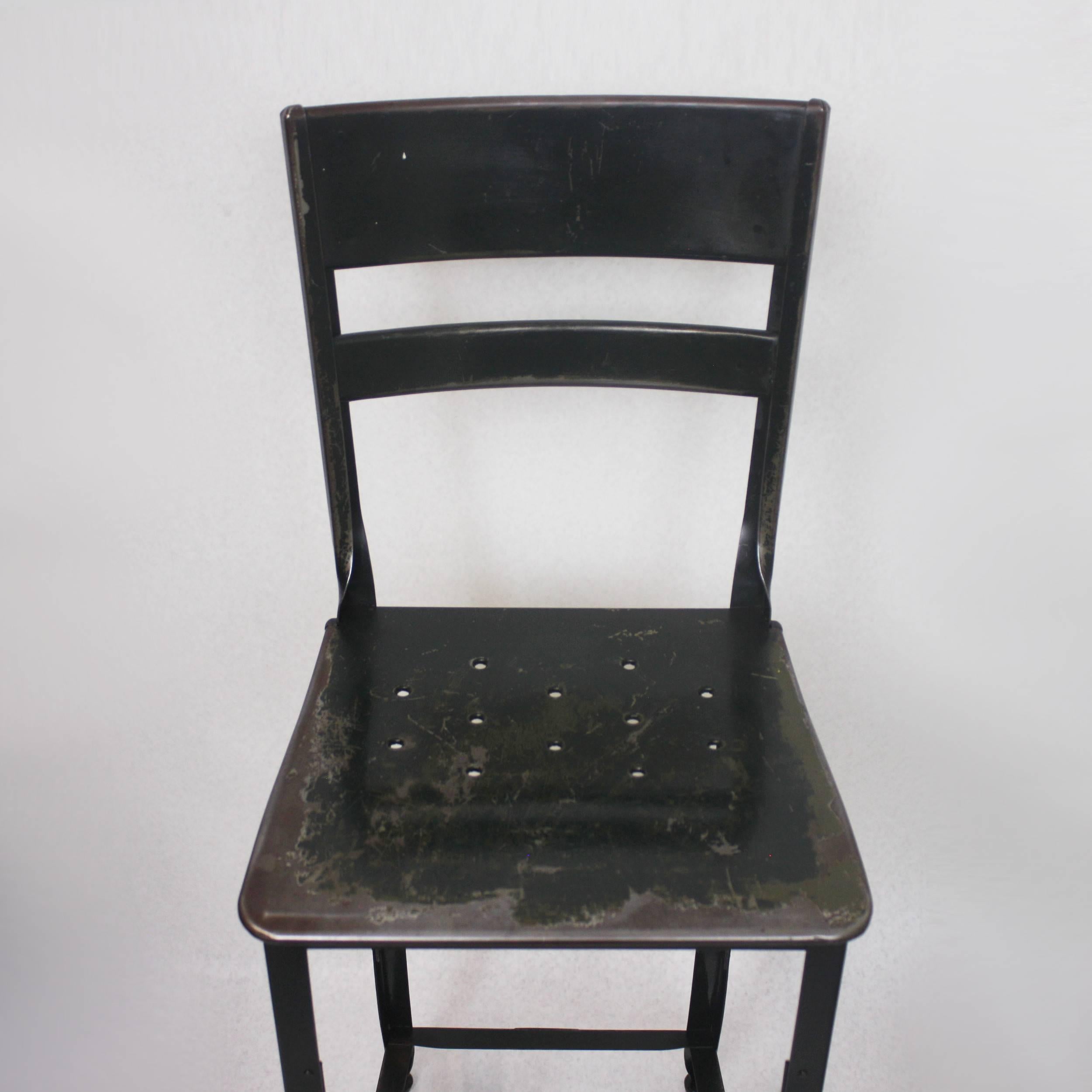 Vintage 1940s Army Green Industrial Steel WWII Factory Stools 1