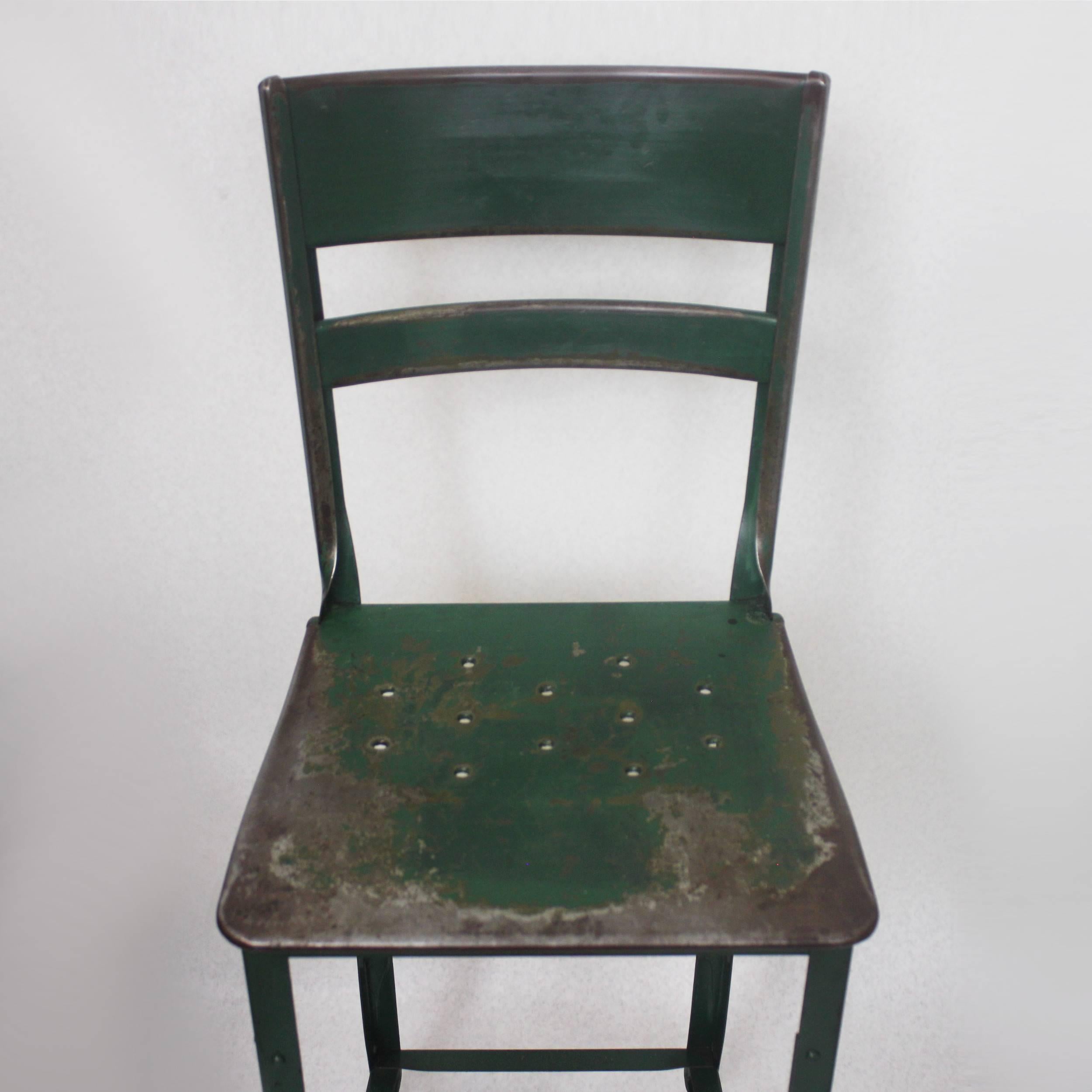 Vintage 1940s Army Green Industrial Steel WWII Factory Stools 2