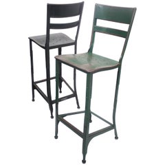 Vintage 1940s Army Green Industrial Steel WWII Factory Stools