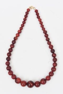 Vintage 1940's Art Deco Bakelite Beaded Necklace, Burgundy Reds