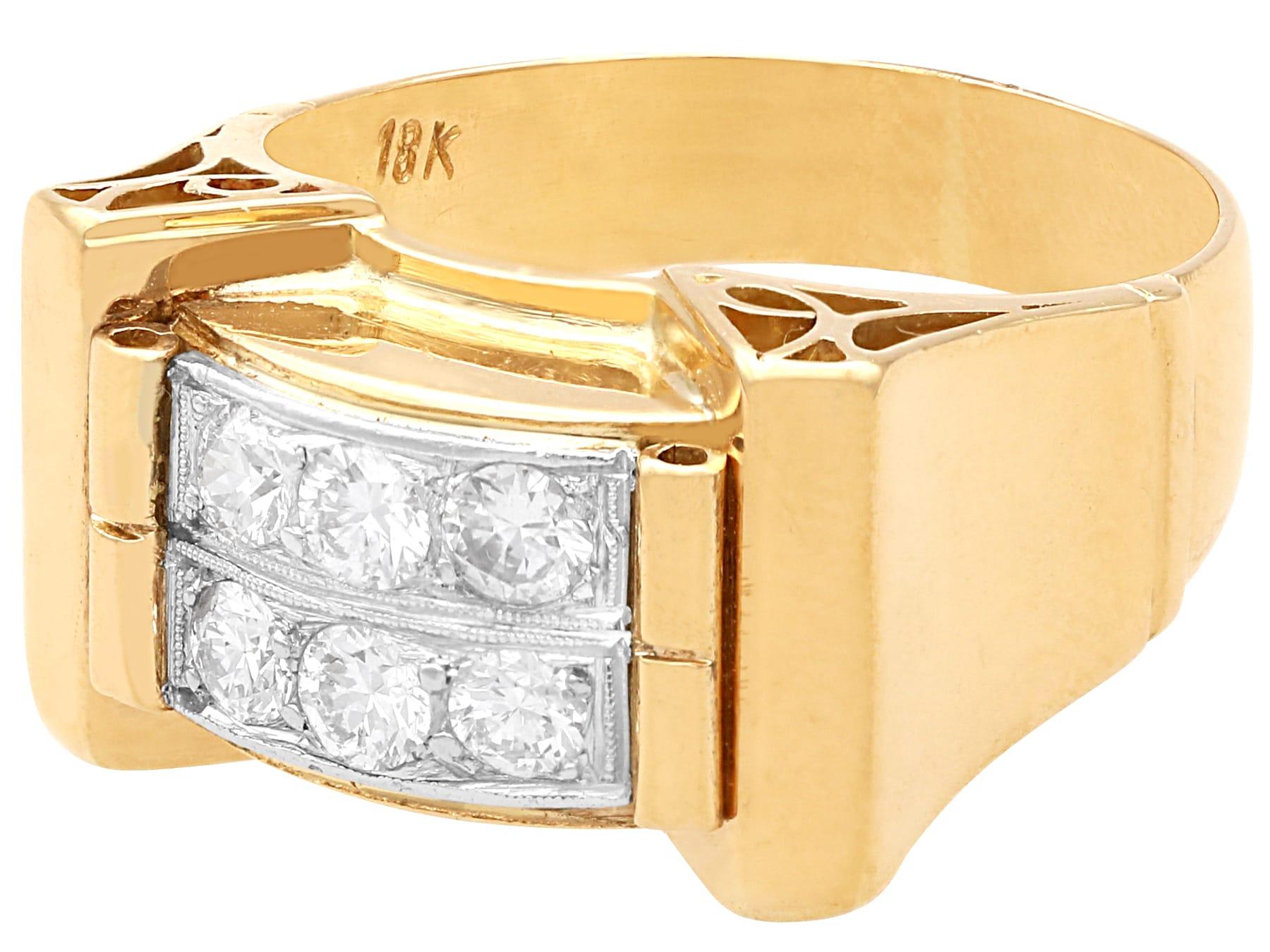 Vintage 1940er Jahre Art Deco Cocktail-Ring aus Diamant und Gold mit Diamant (Art déco) im Angebot