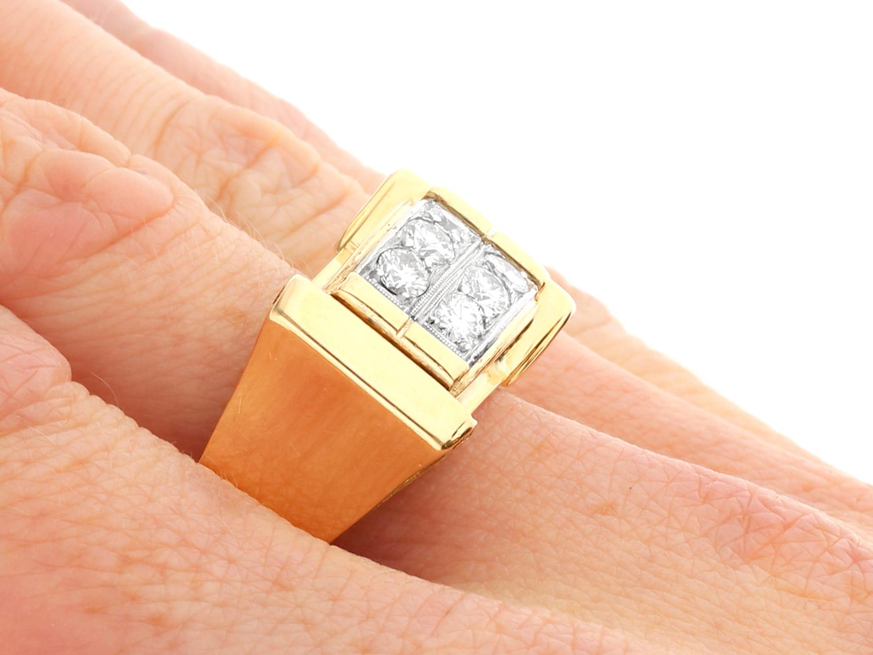 Women's or Men's Vintage 1940s Art Deco Diamond and Gold Cocktail Ring For Sale