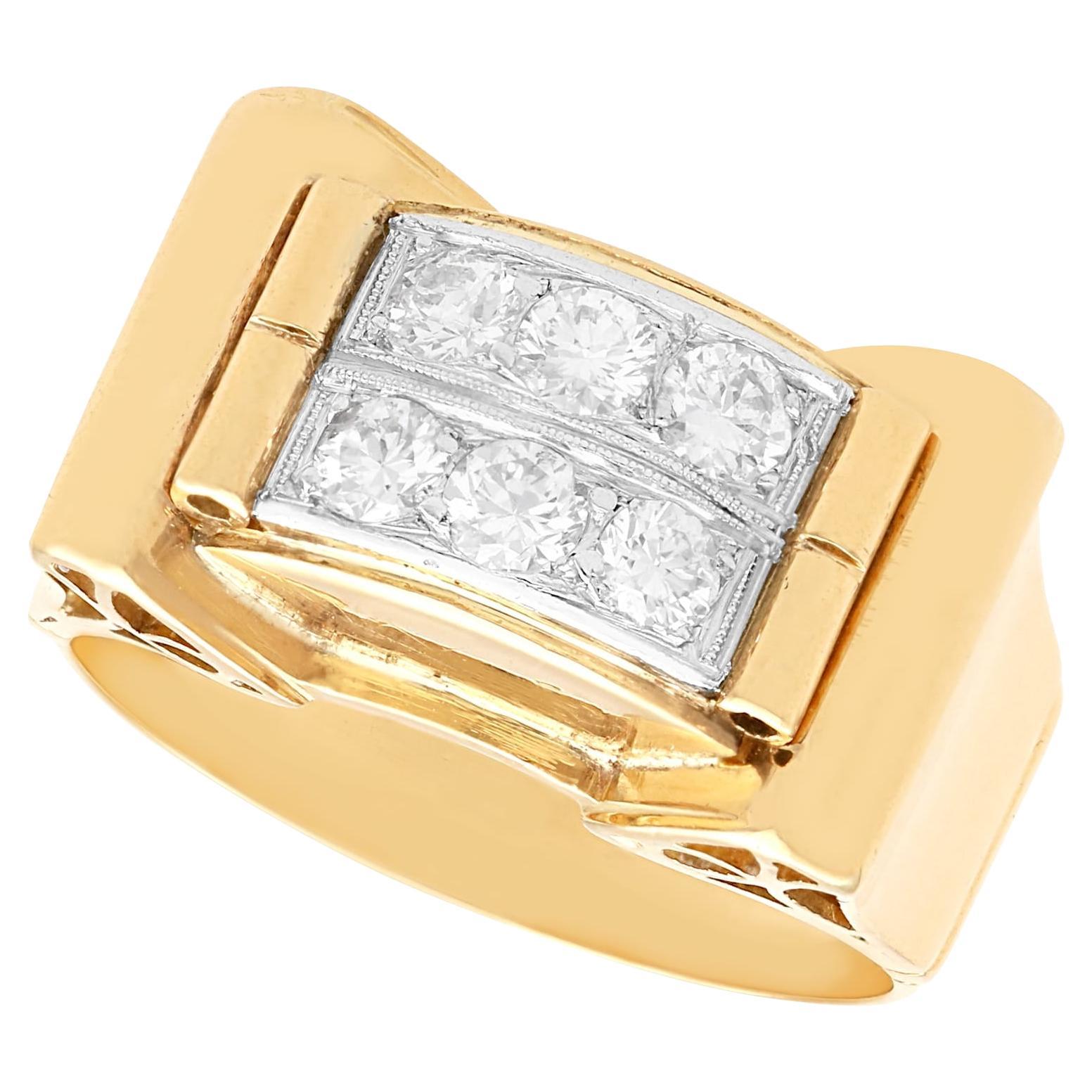 Vintage 1940s Art Deco Diamond and Gold Cocktail Ring For Sale