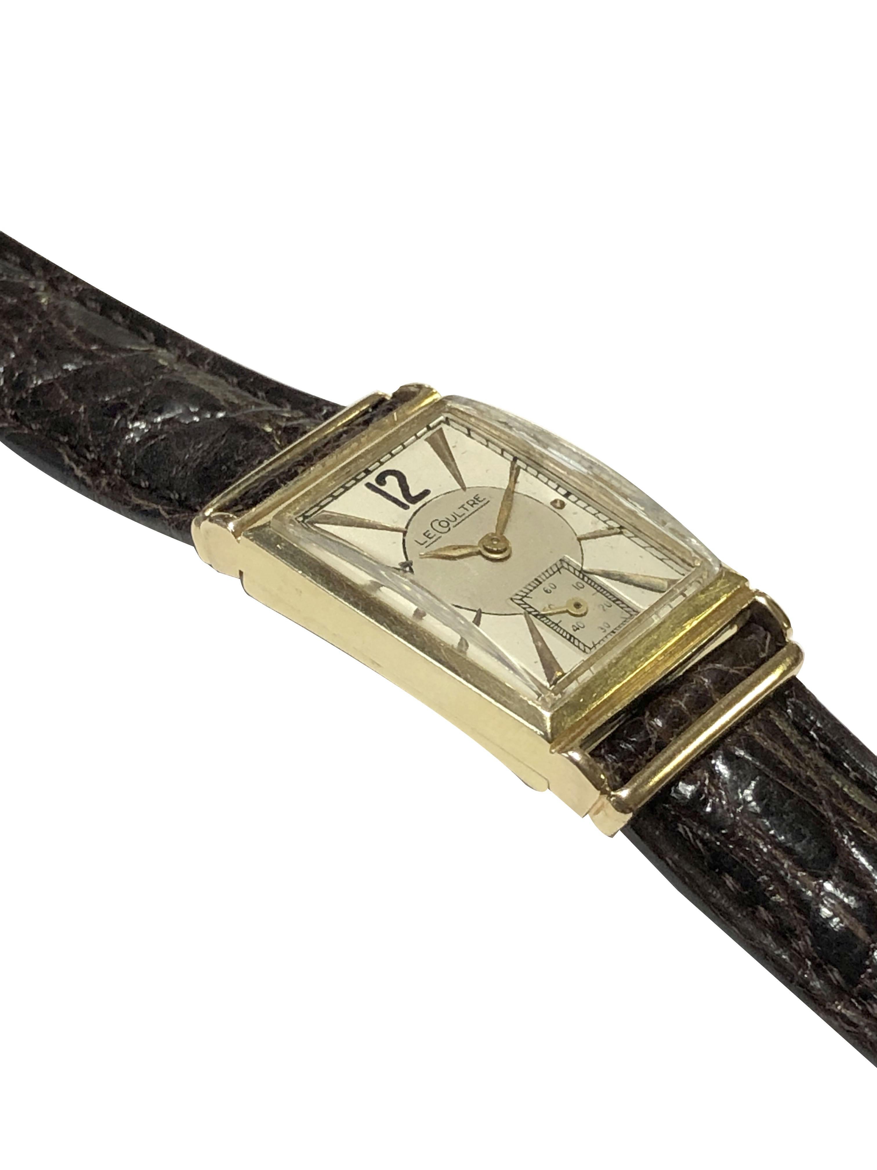 Women's or Men's Vintage 1940s Art Deco LeCoultre Yellow Gold Mechanical Wristwatch