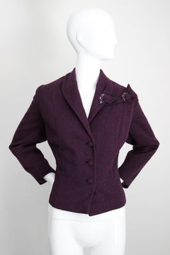 Vintage 1940's aubergine wool tailored beaded jacket 1940s blazer UK 14 US 10