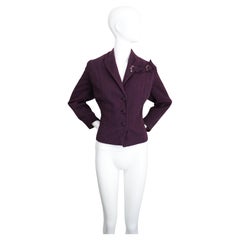 Vintage 1940's aubergine wool tailored beaded jacket 1940s blazer UK 14 US 10