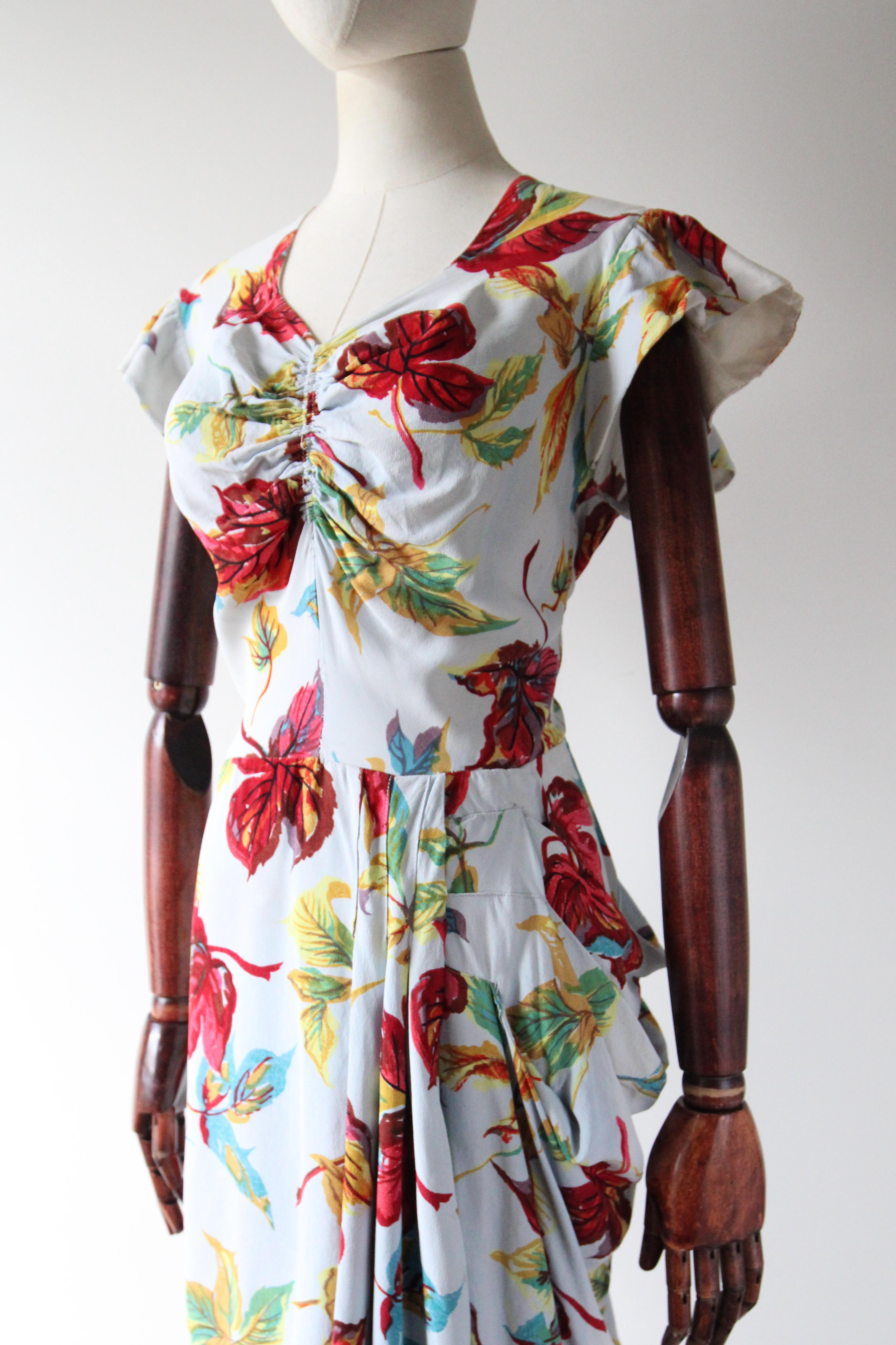 Vintage 1940's Autumn Leaf Print Crepe Silk Dress 1940's Silk Dress UK 12 US 8 2