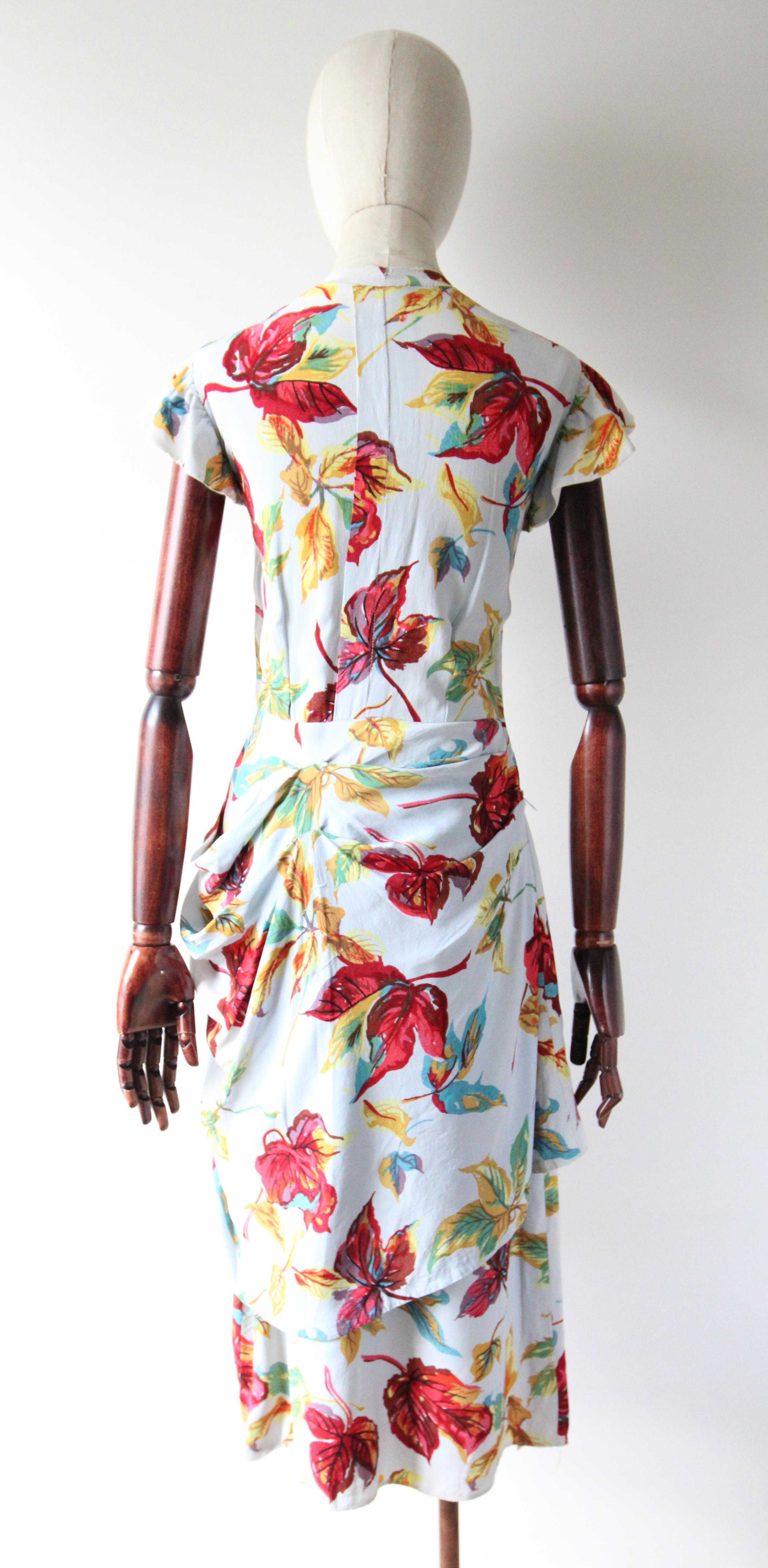 Vintage 1940's Autumn Leaf Print Crepe Silk Dress 1940's Silk Dress UK 12 US 8 3
