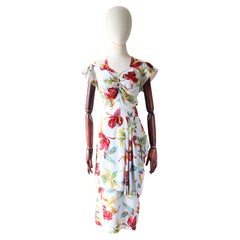 Vintage 1940's Autumn Leaf Print Crepe Silk Dress 1940's Silk Dress UK 12 US 8