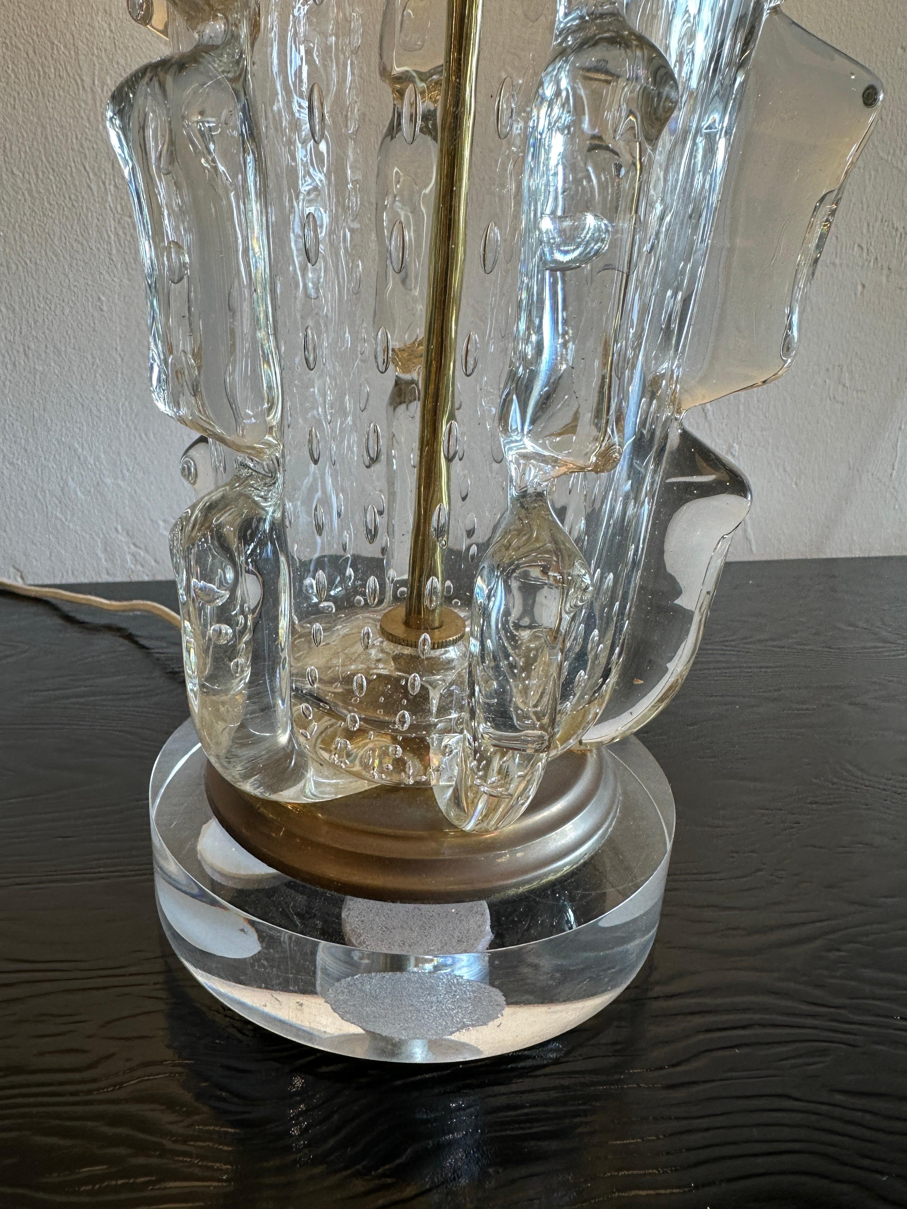 This is a wonderful clear Murano masterpiece by Barovier - bubbled inclusions and scale like design.  Must have been updated at some point with a Lucite base, Murano glass is original 1940's and in wonderful original condition.  THIS ITEM IS LOCATED