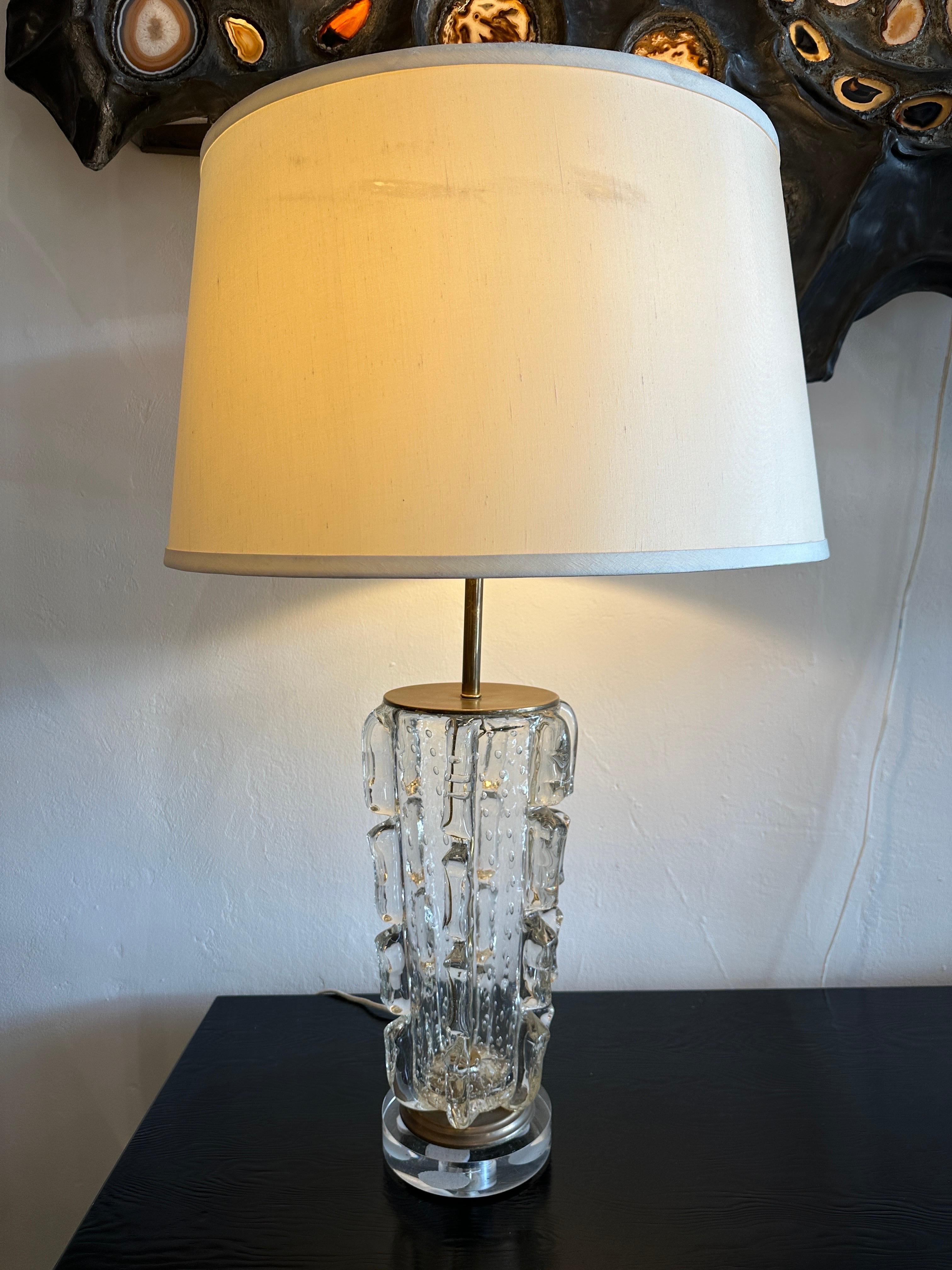 Art Deco Vintage 1940's Barovier Bubbled Murano Glass Table Lamp For Sale