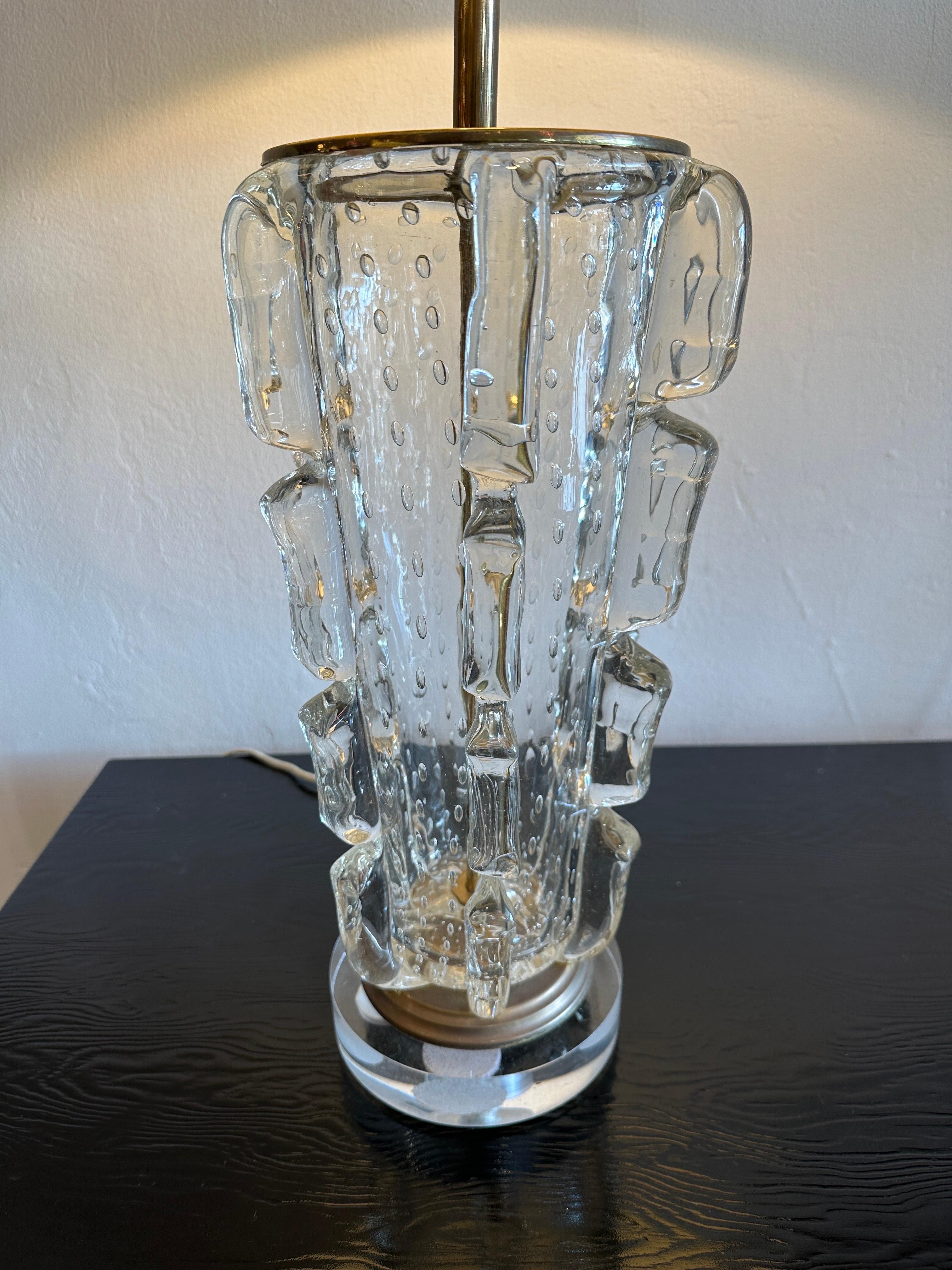 Vintage 1940's Barovier Bubbled Murano Glass Table Lamp In Good Condition For Sale In East Hampton, NY