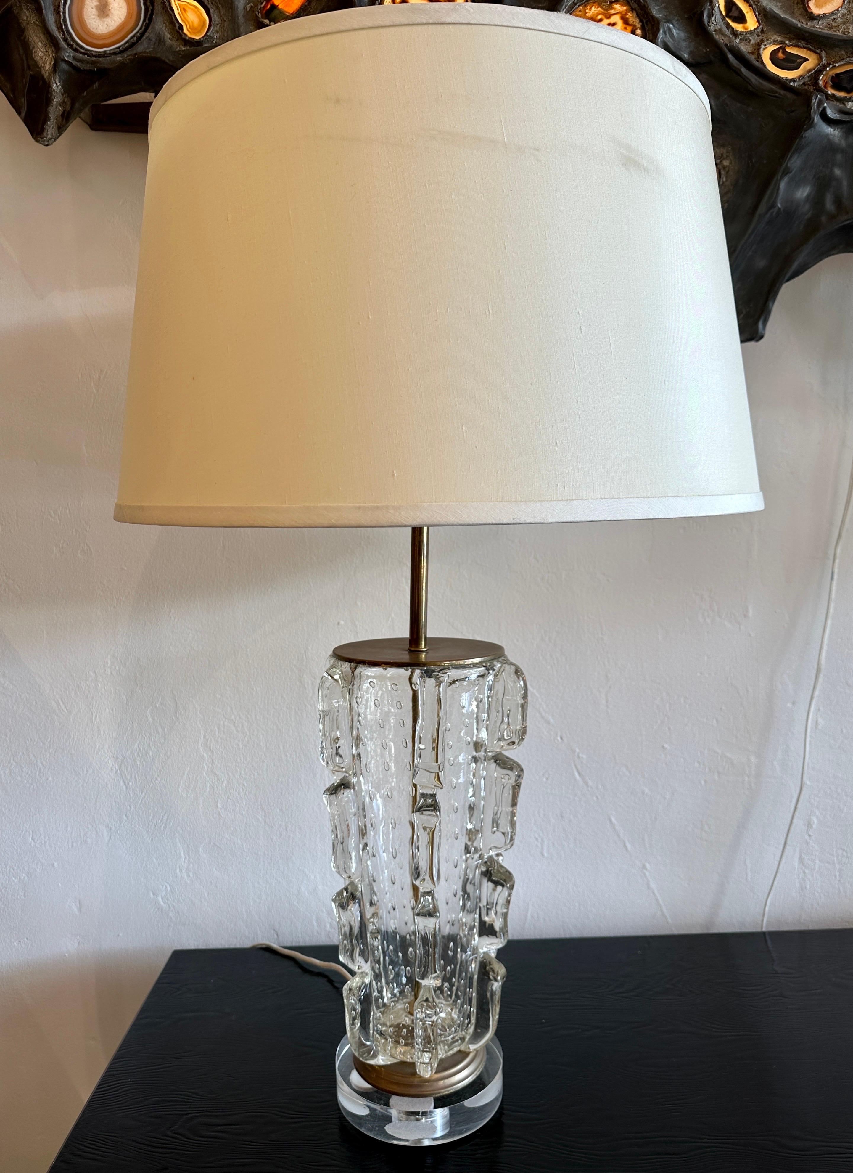 Vintage 1940's Barovier Bubbled Murano Glass Table Lamp For Sale 1