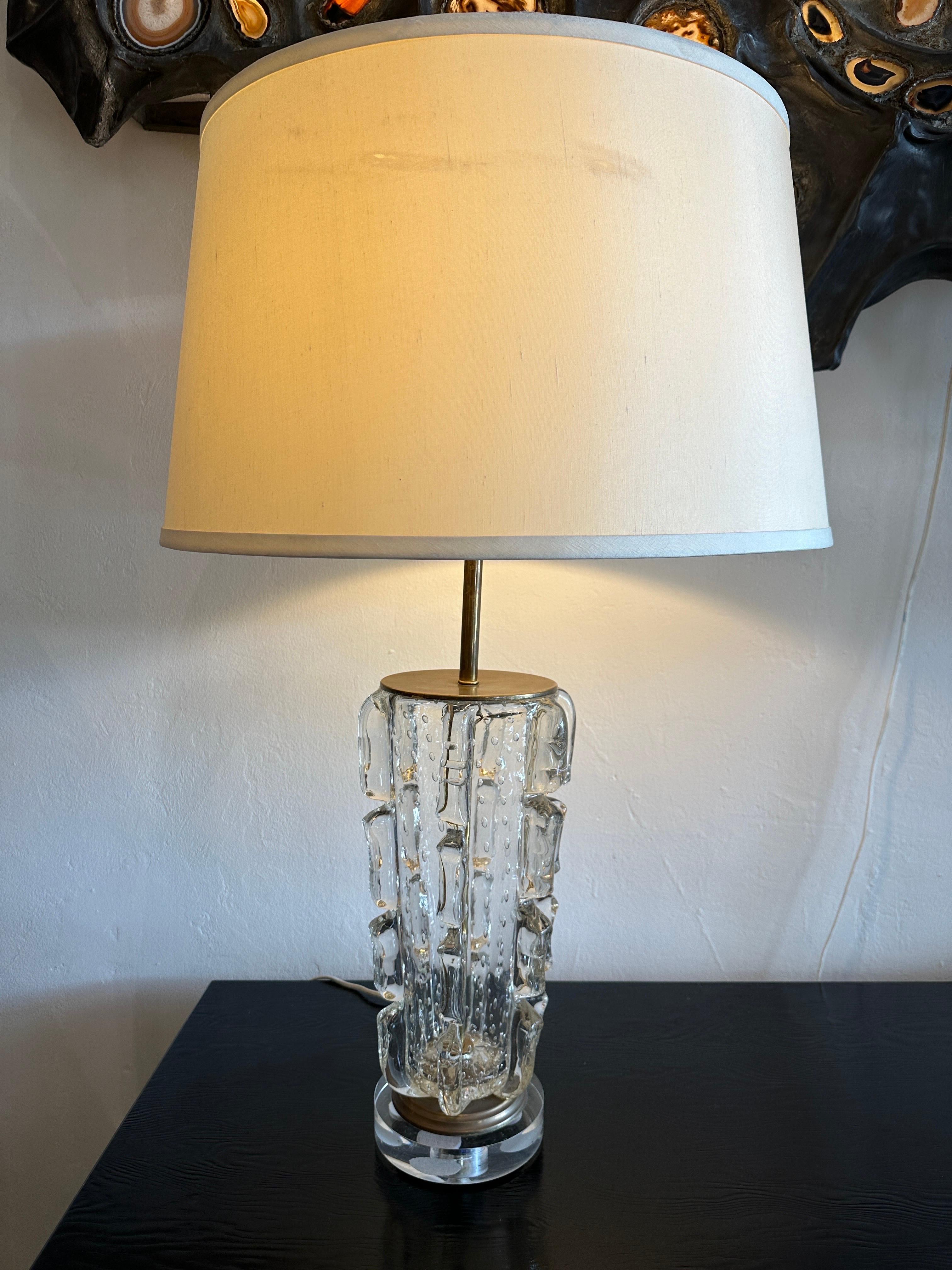Vintage 1940's Barovier Bubbled Murano Glass Table Lamp For Sale 3