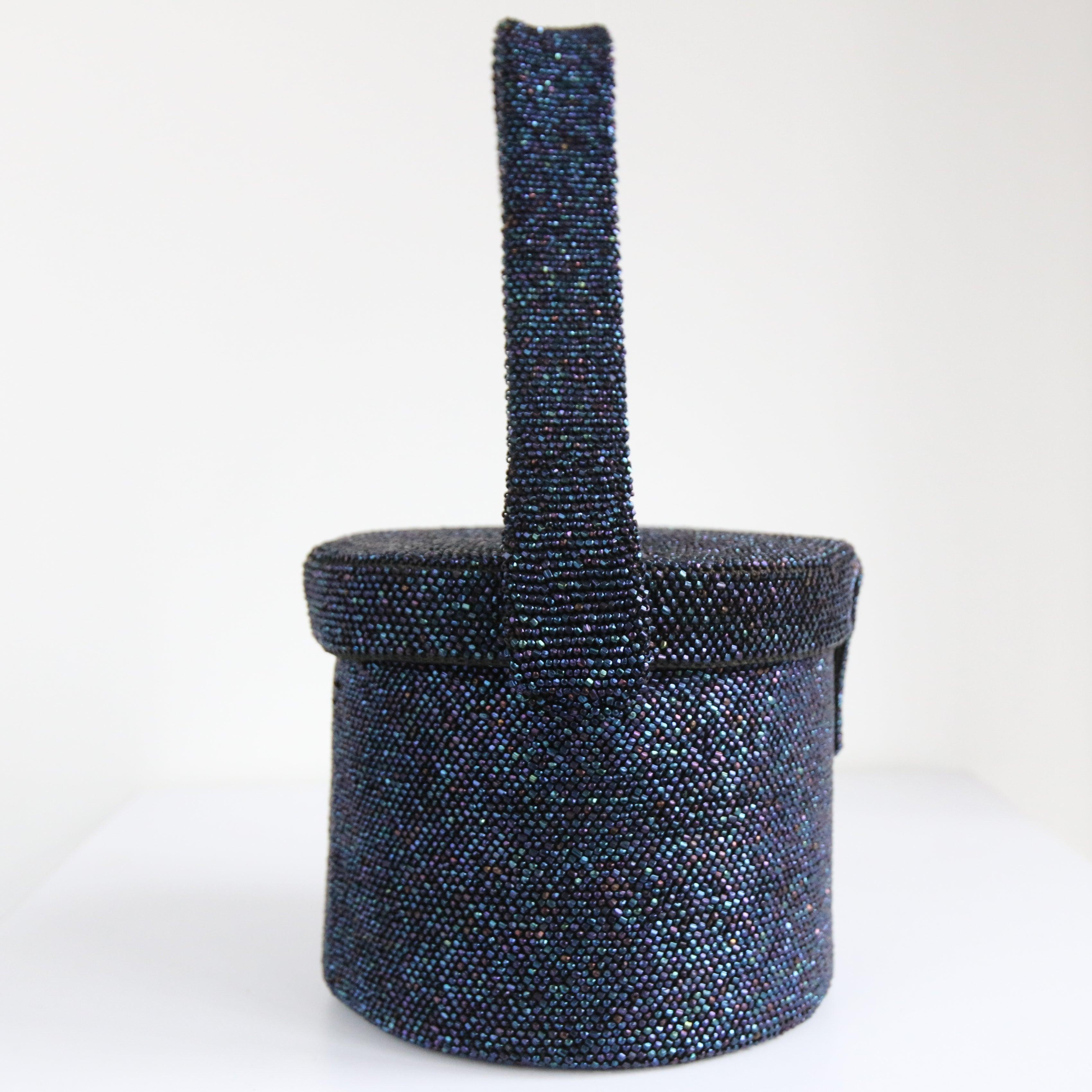 Women's or Men's Vintage 1940's Beaded Box Bag Wristlet Handbag Evening Bag 1940s iridescent bag