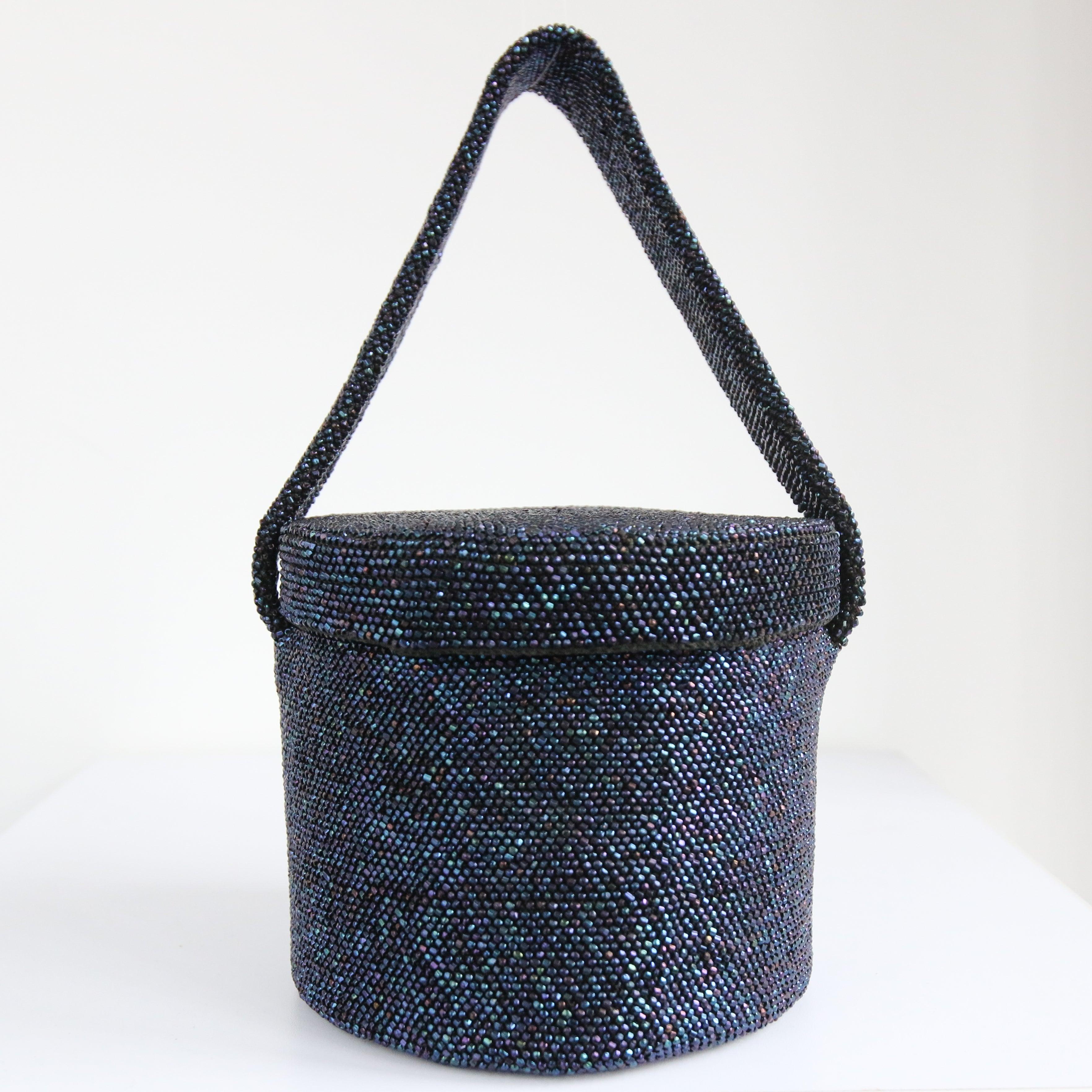 Vintage 1940's Beaded Box Bag Wristlet Handbag Evening Bag 1940s iridescent bag 1