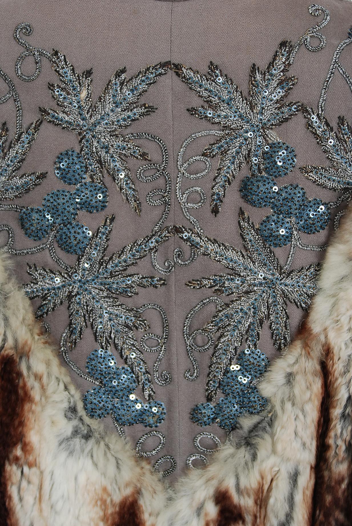 Vintage 1940's Beaded Embroidered Novelty Gabardine Chinchilla-Fur Couture Coat 8