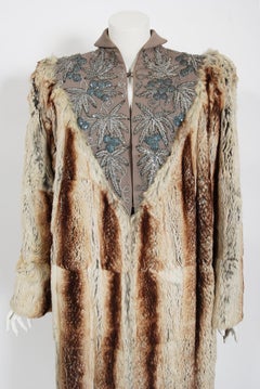 Vintage 1940's Beaded Embroidered Novelty Gabardine Chinchilla-Fur Couture Coat