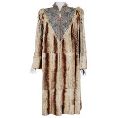 Used 1940's Beaded Embroidered Novelty Gabardine Chinchilla-Fur Couture Coat